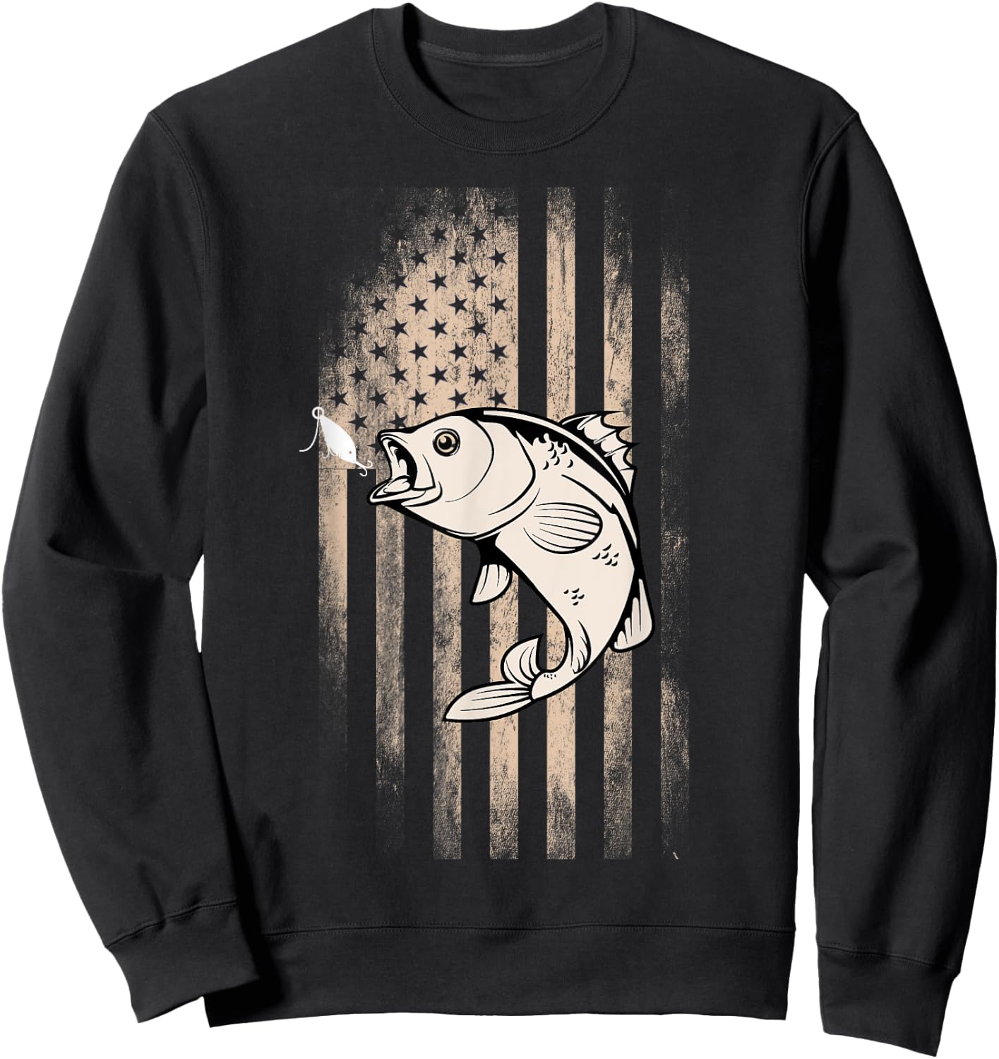 American Flag Fishing Patriotic Sweatshirt - Sweatshirt | Black