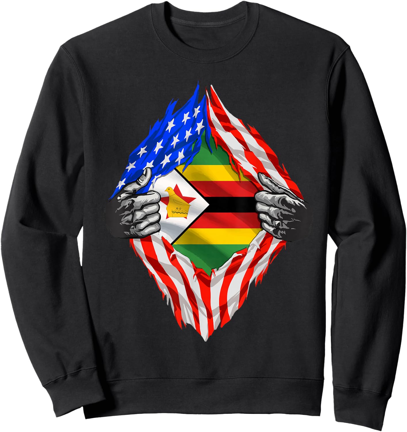 Super Zimbabwean Heritage Proud Zimbabwe Roots USA Flag Sweatshirt - Sweatshirt | Black