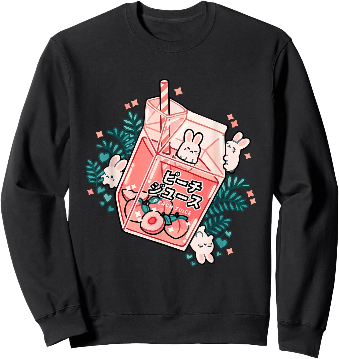 90s Japanese Kawaii Peach Milk Juice Aesthetic Sweatshirt - Sweatshirt | Black