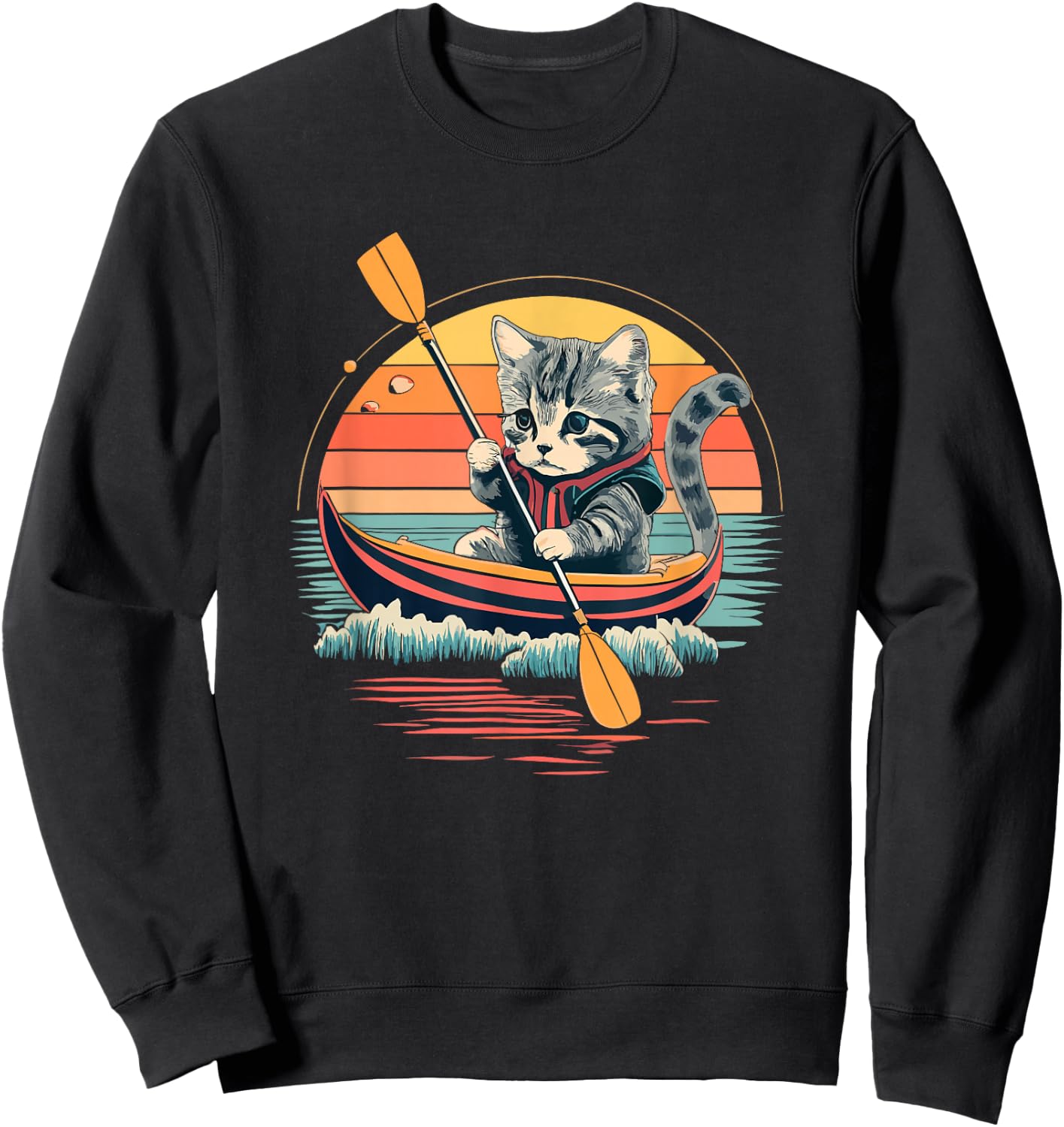 Cute Cat Kayak Funny Outdoor Boating Canoeing Kayaking Women Kids Sweatshirt - Sweatshirt | Black