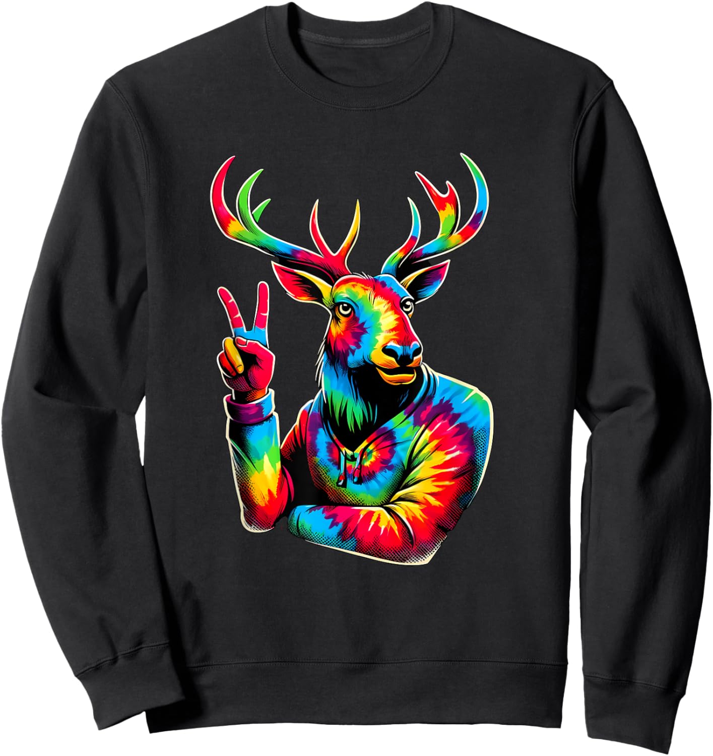 Peace Sign Tie Dye Elk Sweatshirt - Sweatshirt | Black