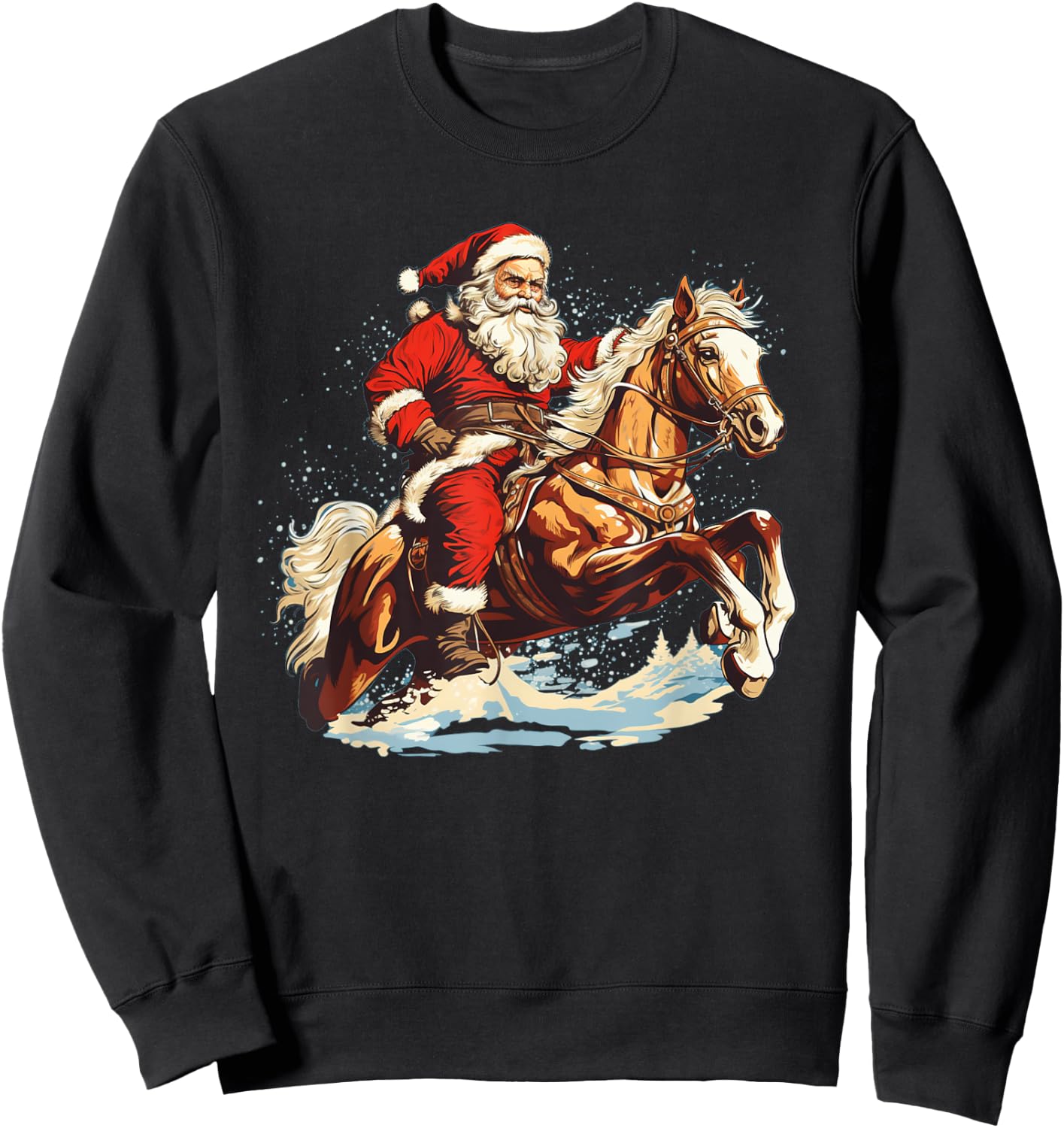 Funny Riding Santa on Horse for Christmas Eve Sweatshirt - Sweatshirt | Black