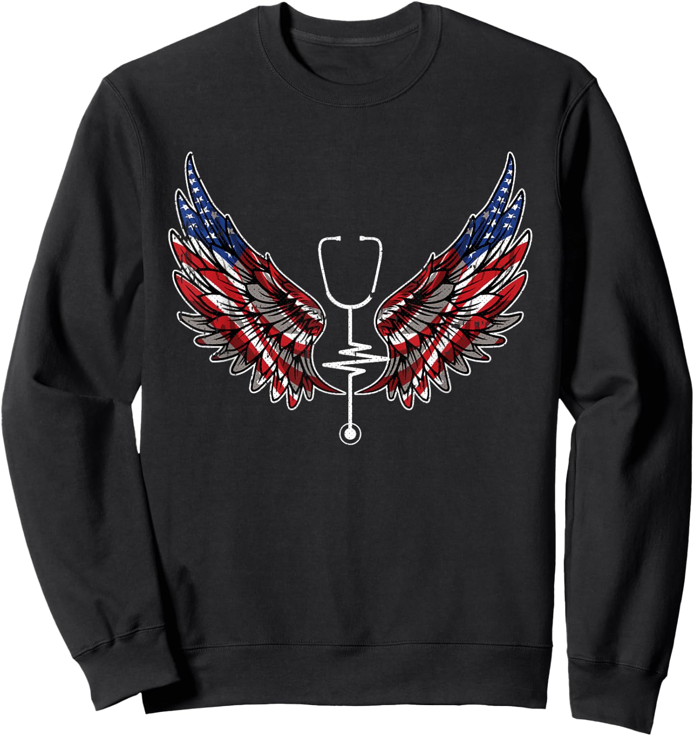 Nurse American Flag 4th Of July Wings Patriotic RN Nursing Sweatshirt - Sweatshirt | Black
