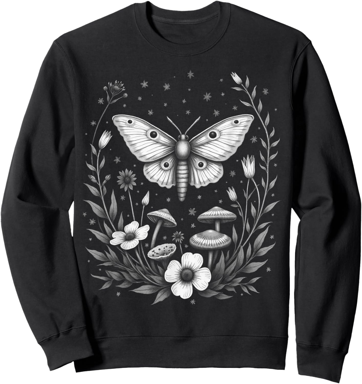 Fairycore Floral Moth Aesthetic Women Girls Sweatshirt - Sweatshirt | Black