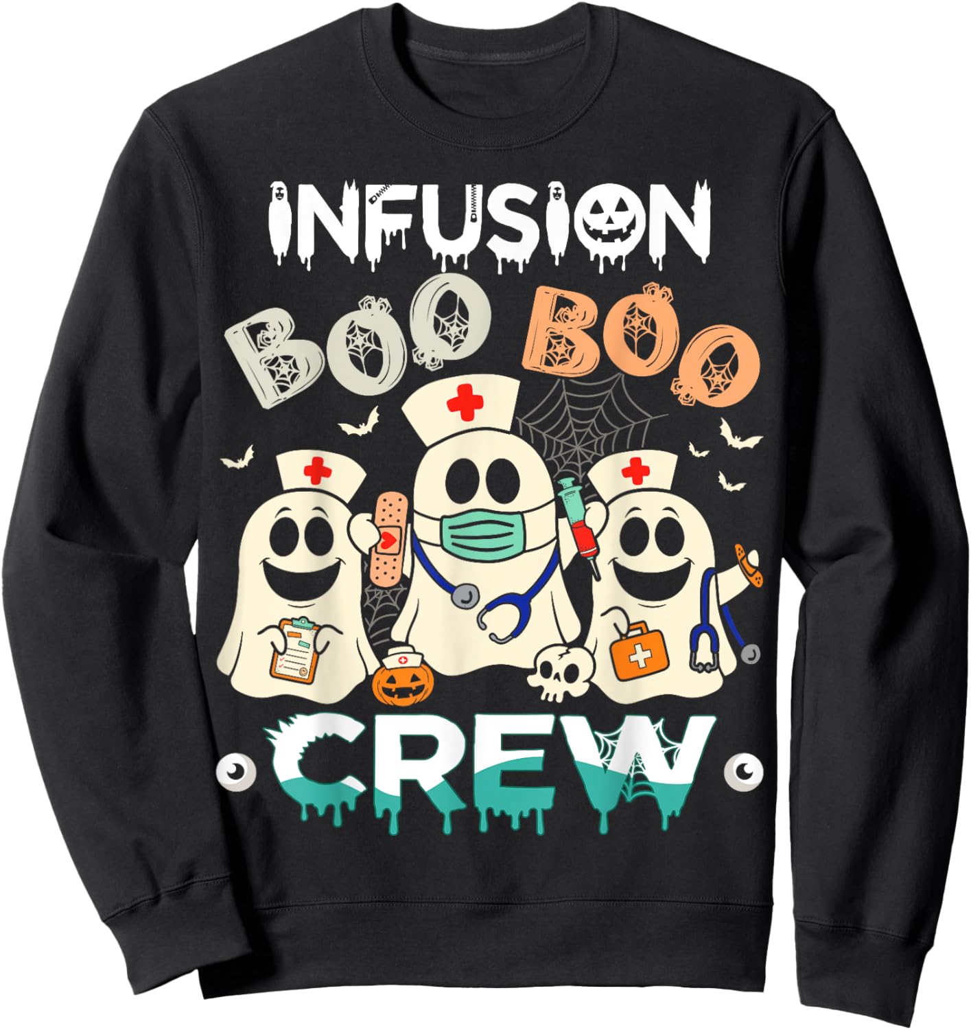 Boo Infusion Crew Ghost Women Halloween Nurse Costume Sweatshirt - Sweatshirt | Black