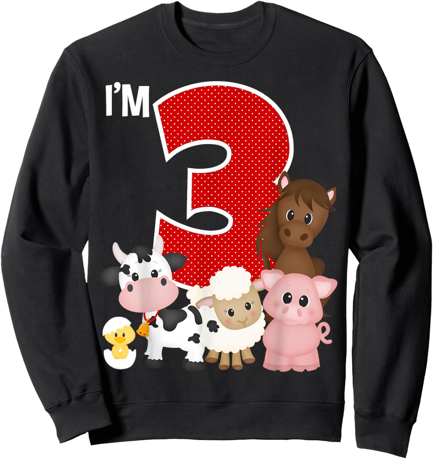 I'm 3 Birthday Boy Girl Farm Animals Theme Party 3 Year Old Sweatshirt - Sweatshirt | Black