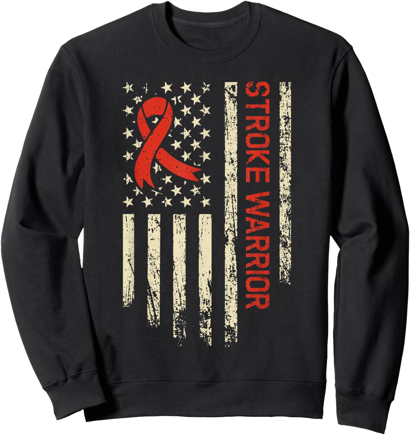 Stroke Warrior USA Flag - Red Ribbon Stroke Awareness Sweatshirt - Sweatshirt | Black