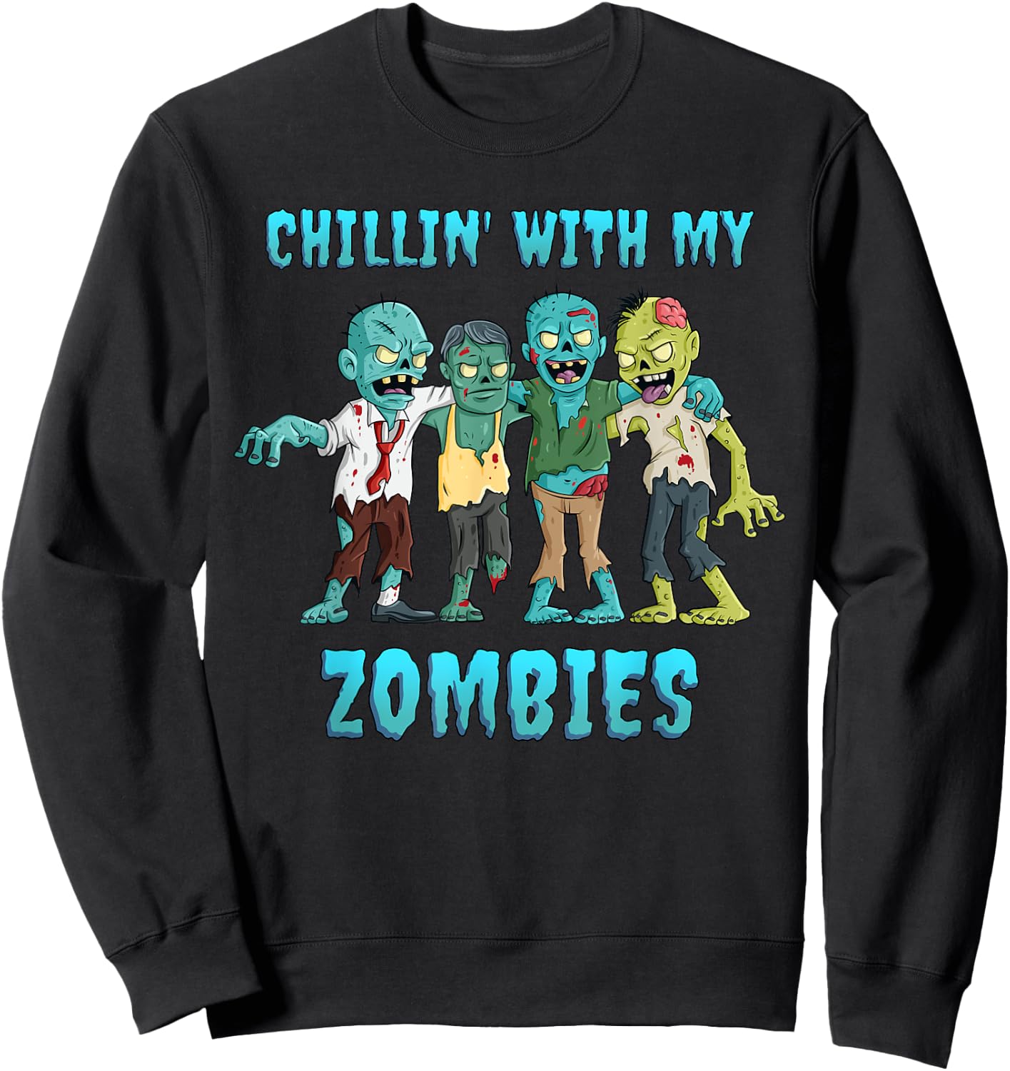 Halloween Chillin With My Zombies Boys Girls Kids Funny Sweatshirt - Sweatshirt | Black