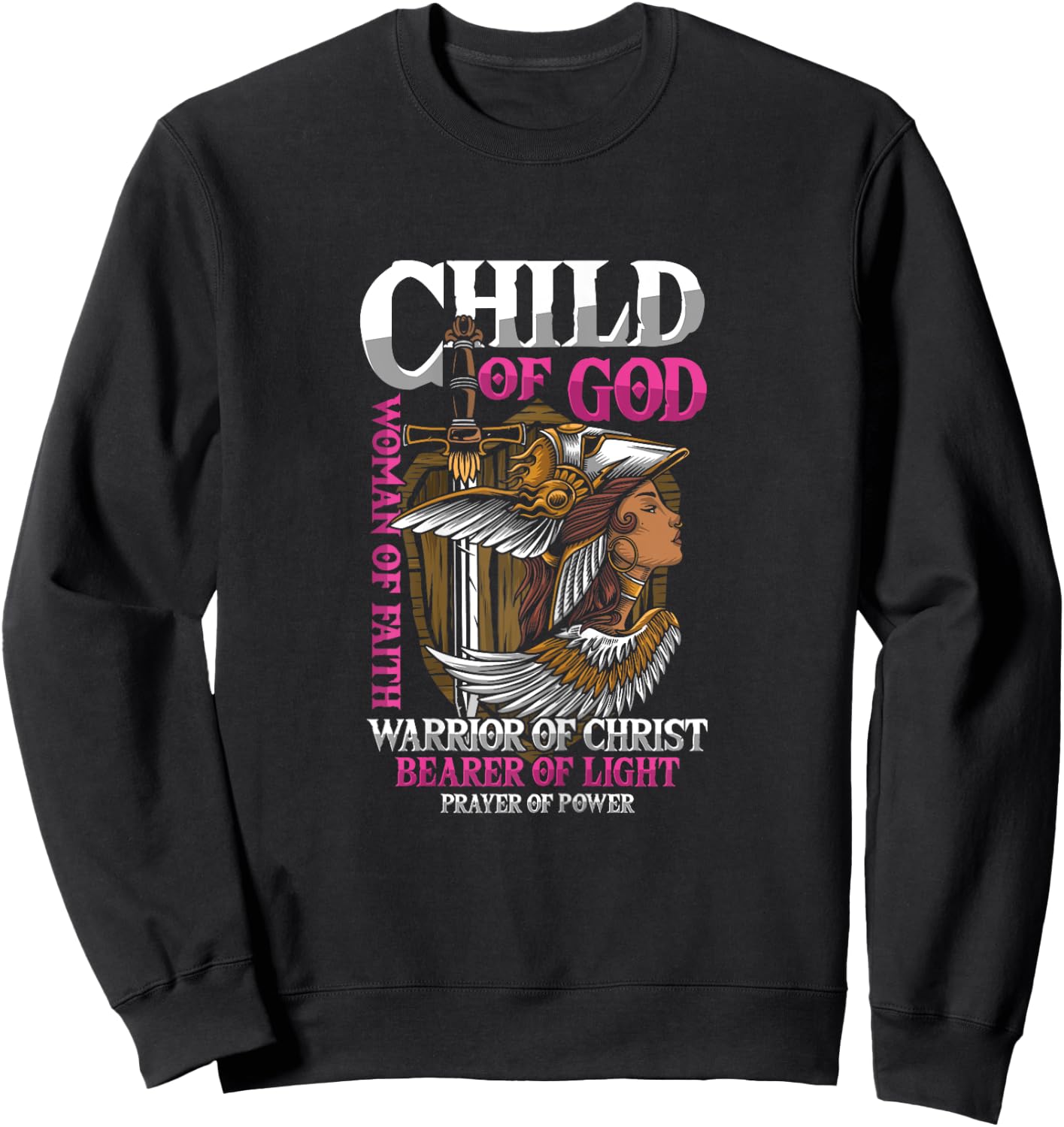 Girl Warrior God Faith Christ Prayer Sword Gift Sweatshirt - Sweatshirt | Black