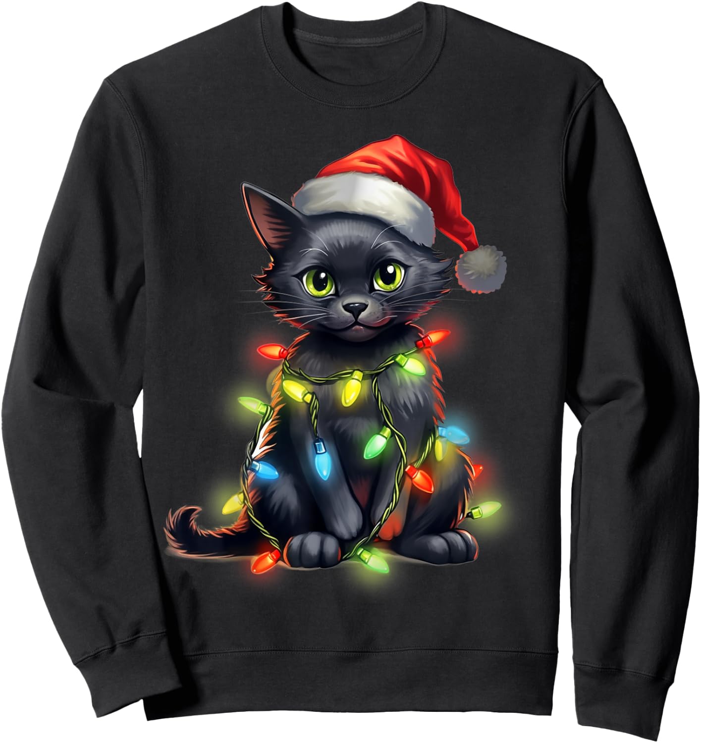 Retro Black Cat Christmas Light Funny Cat Men Women Kids Sweatshirt - Sweatshirt | Black