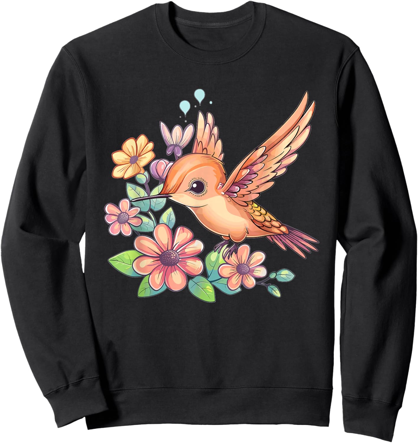 Cute Flower Hummingbird Sweatshirt - Sweatshirt | Black
