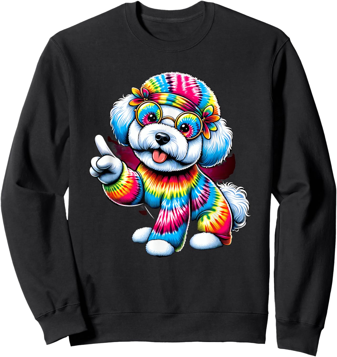 Peace Sign Tie Dye Bichon Frise Dog Men Women Kids Sweatshirt - Sweatshirt | Black