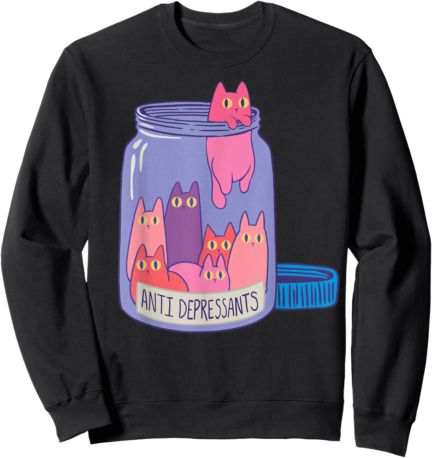 Antidepressant Cat Retro Antidepressants Cats Funny Gift Men Women Sweatshirt - Sweatshirt | Black