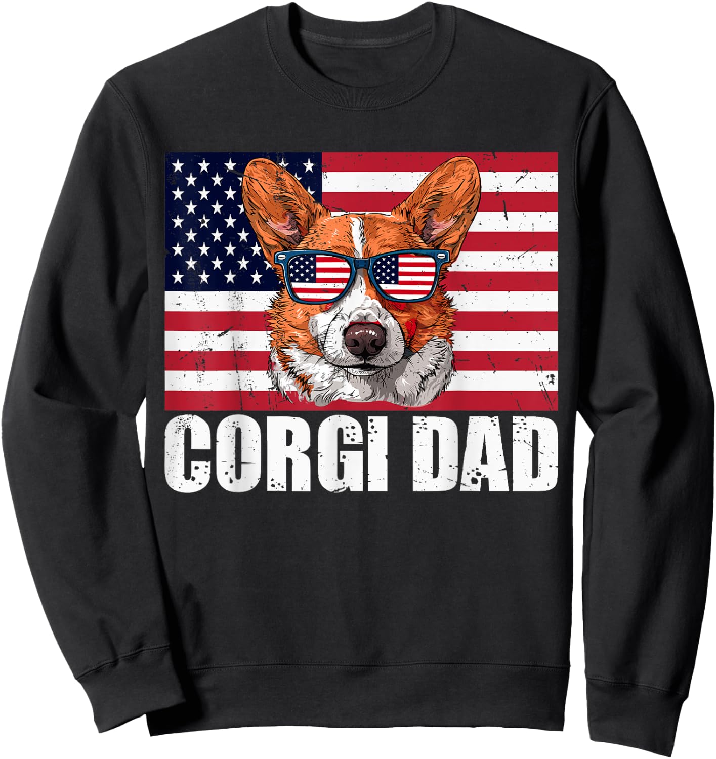 Corgi Dad Pembroke Welsh Corgi US Flag Dog Lover 4th of July Kids Men Sweatshirt - Sweatshirt | Black