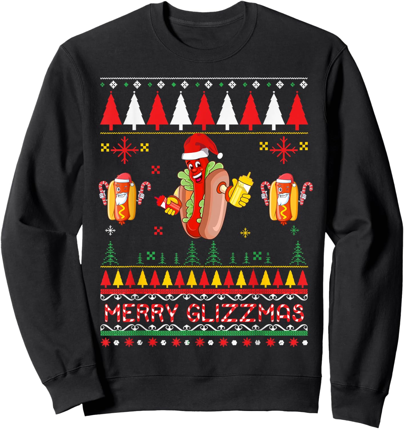 Merry Glizzmas Tacky Funny Merry Christmas Hot Dogs Sweatshirt - Sweatshirt | Black