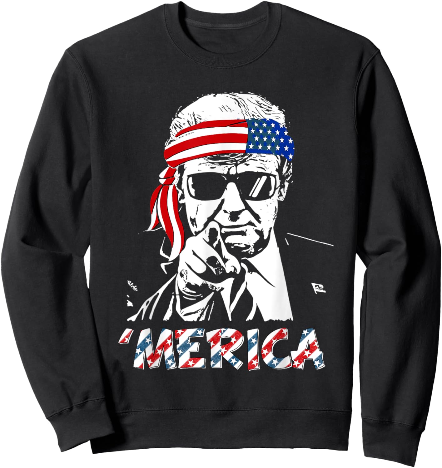 'MERICA TRUMP Happy 4th Of July Trump American Flag Men Sweatshirt - Sweatshirt | Black