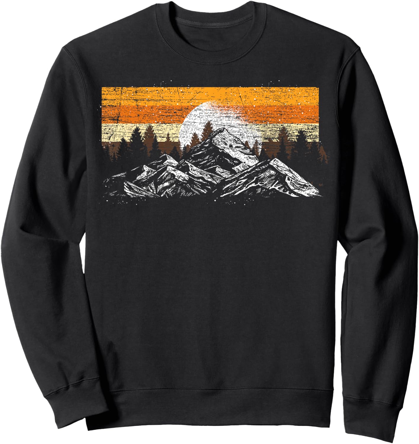 Moonlight Nature Trees Mountains Retro Hiking Forest Sweatshirt - Sweatshirt | Black