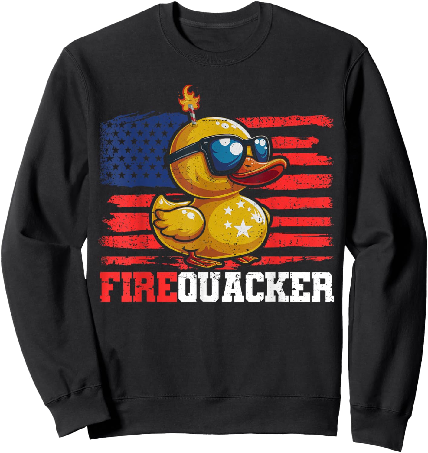 Firequacker Duck 4th of July Patriotic Day USA Flag Funny Sweatshirt - Sweatshirt | Black
