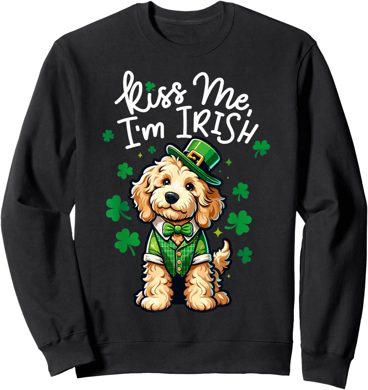 Kiss Me Im Irish Doodle Kids Men Women Funny St Patricks Day Sweatshirt - Sweatshirt | Black