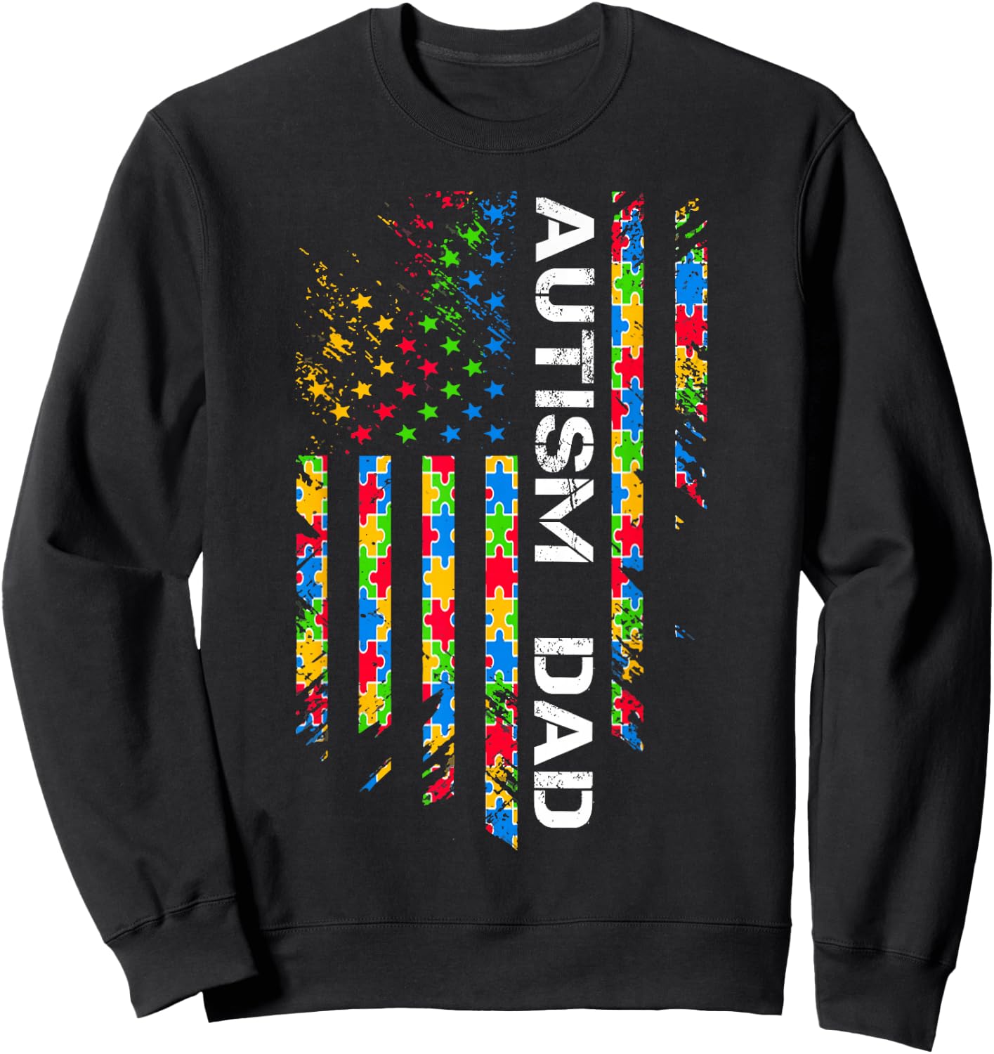 Autism Dad Awareness American Flag USA Sweatshirt - Sweatshirt | Black