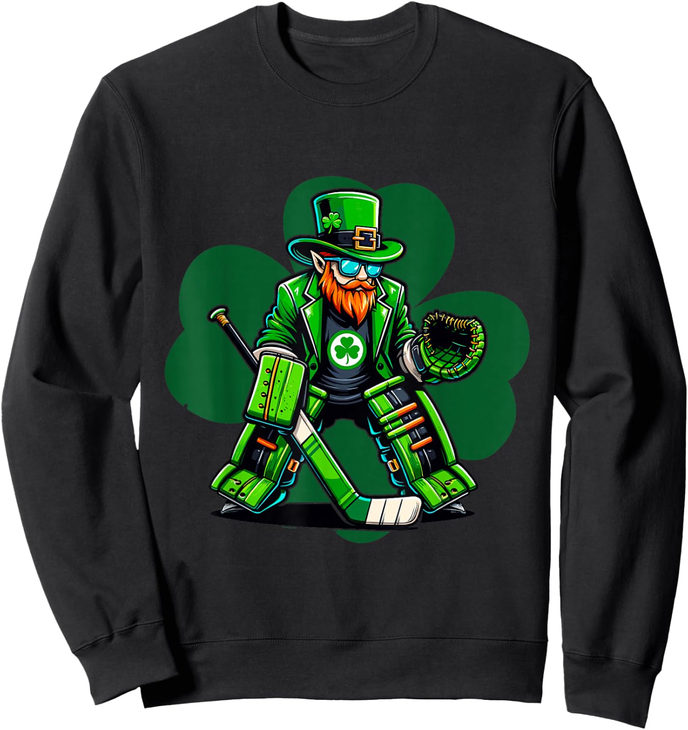 Hockey Goalie Saint Patrick's Day Irish Shamrock Sweatshirt - Sweatshirt | Black