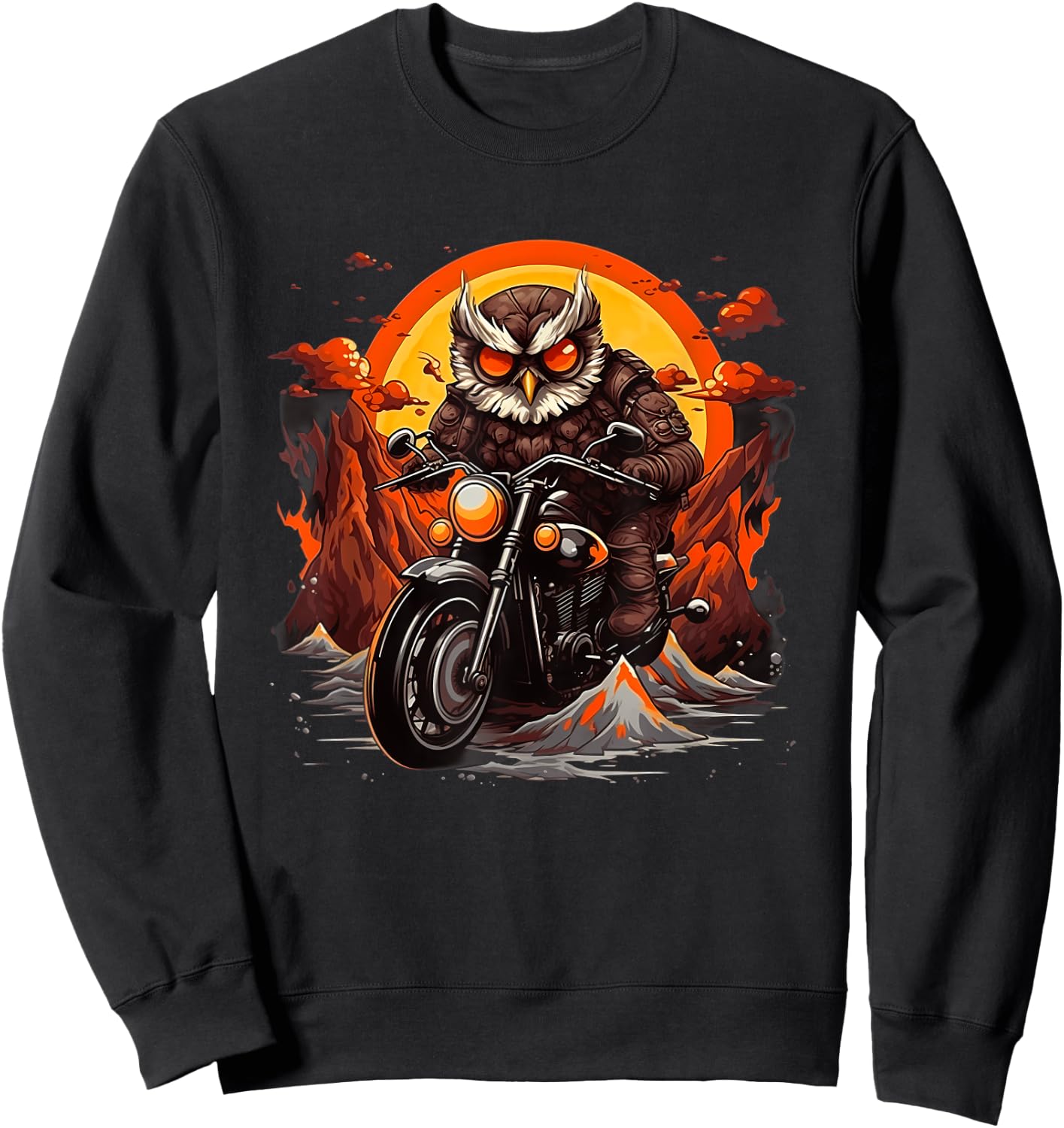 Biker Owl Riding Motorcycle Sweatshirt - Sweatshirt | Black