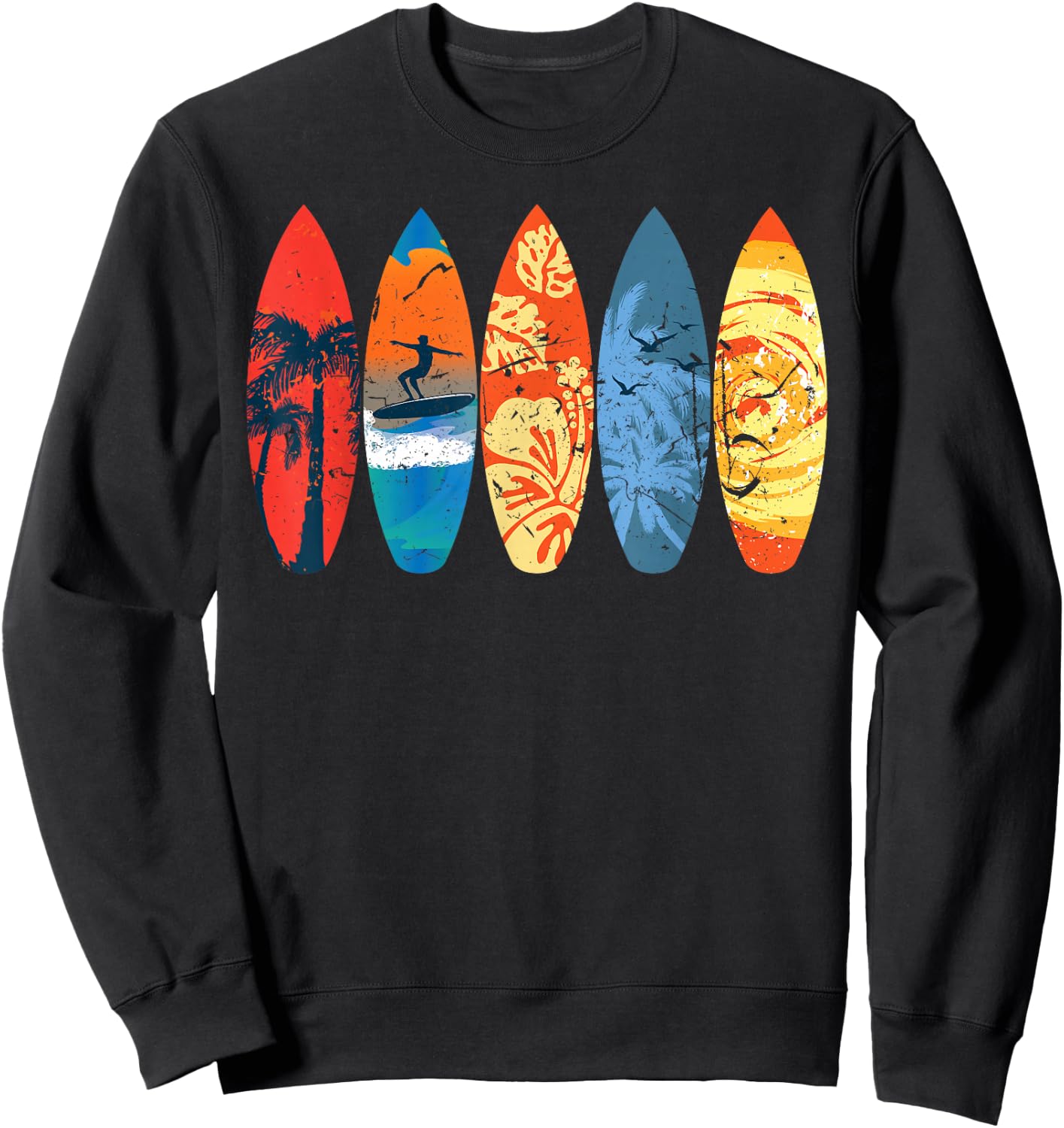 Surfing Surfer Palm Tree Surfboard Sunset Wave Sweatshirt - Sweatshirt | Black