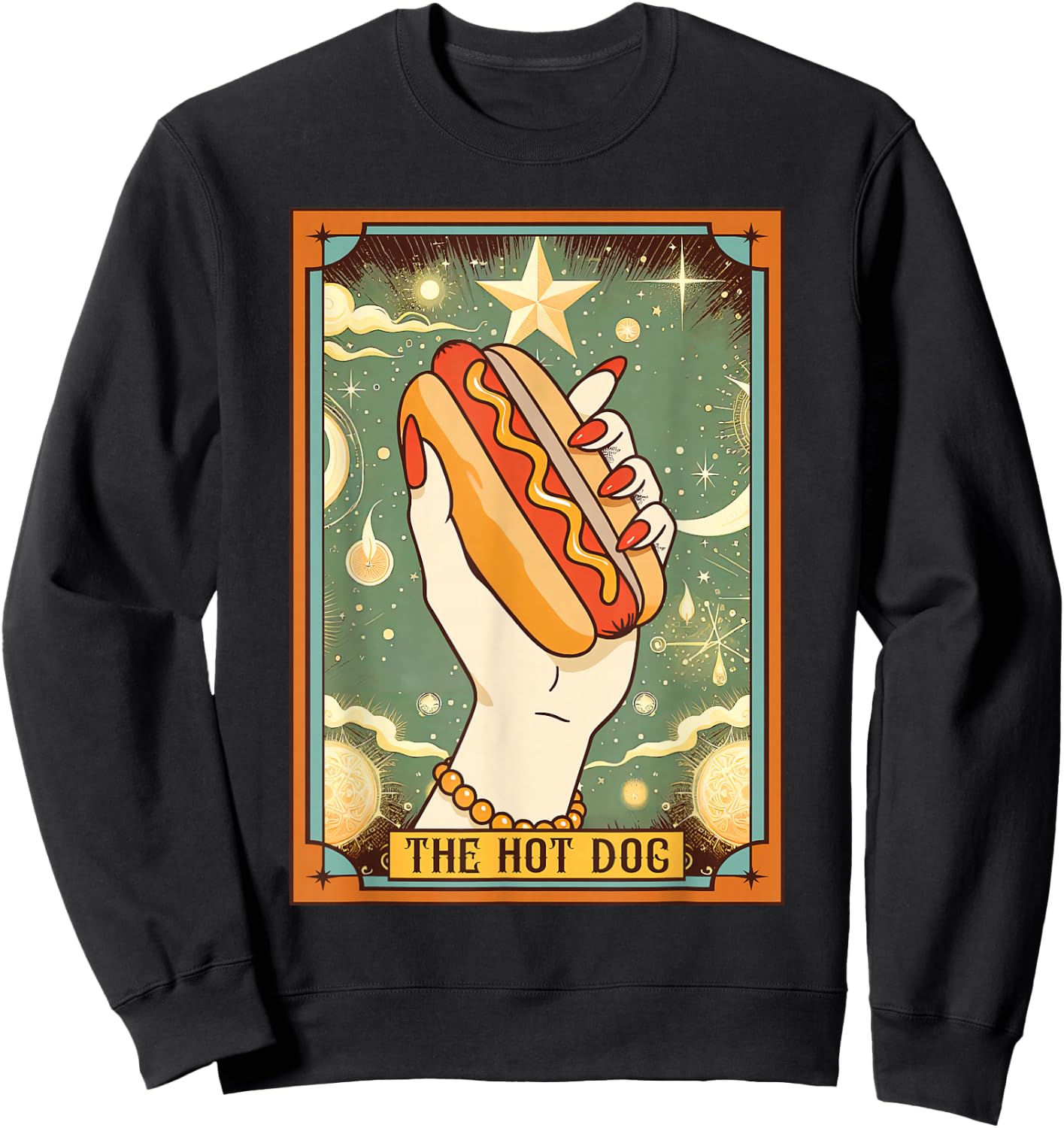 Hot Dog Bun Lover Foodie Food Lover The Hot Dog Tarot Card Sweatshirt - Sweatshirt | Black