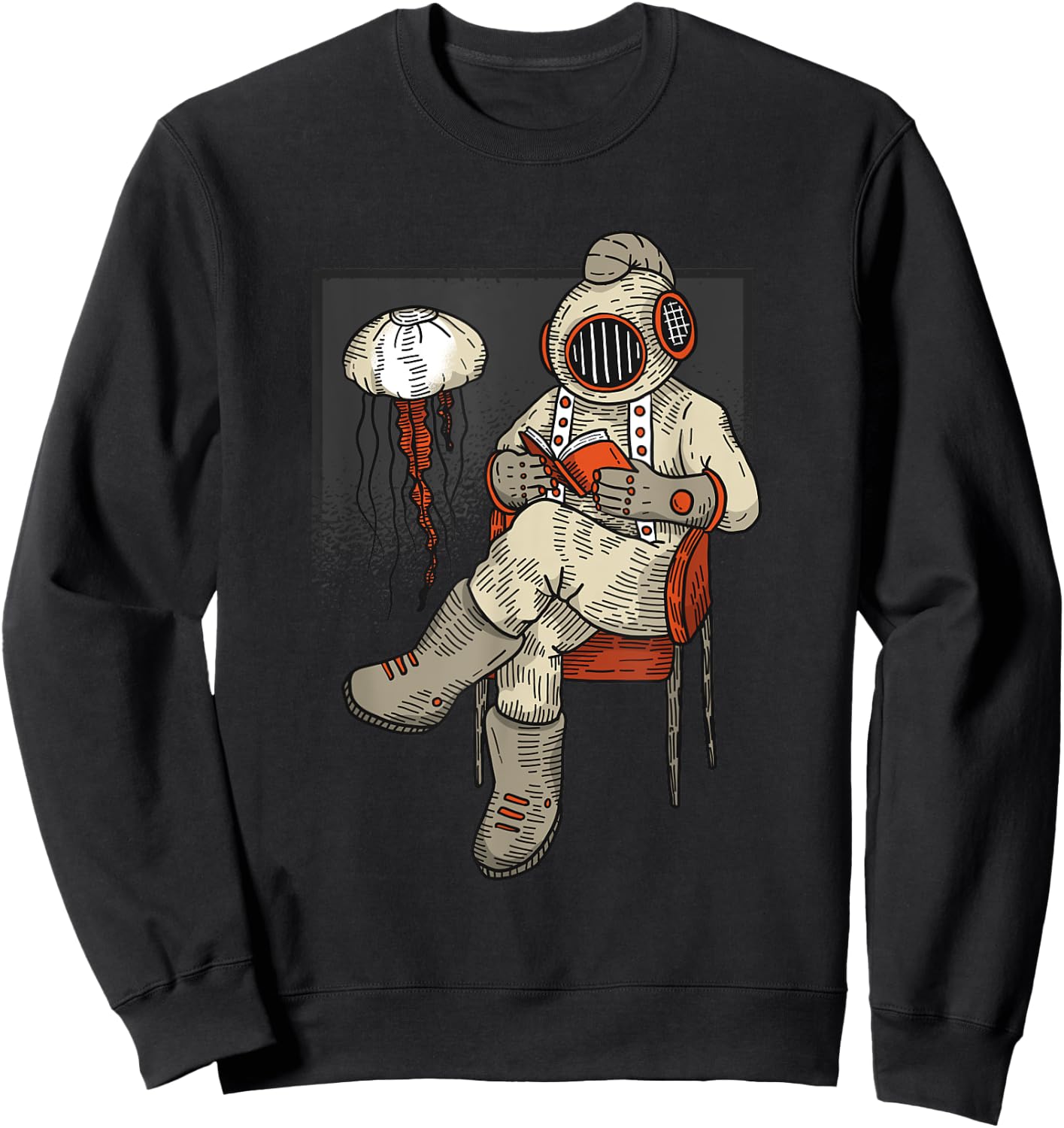Retro Diver Reading a Book - Diving Gift Sweatshirt - Sweatshirt | Black