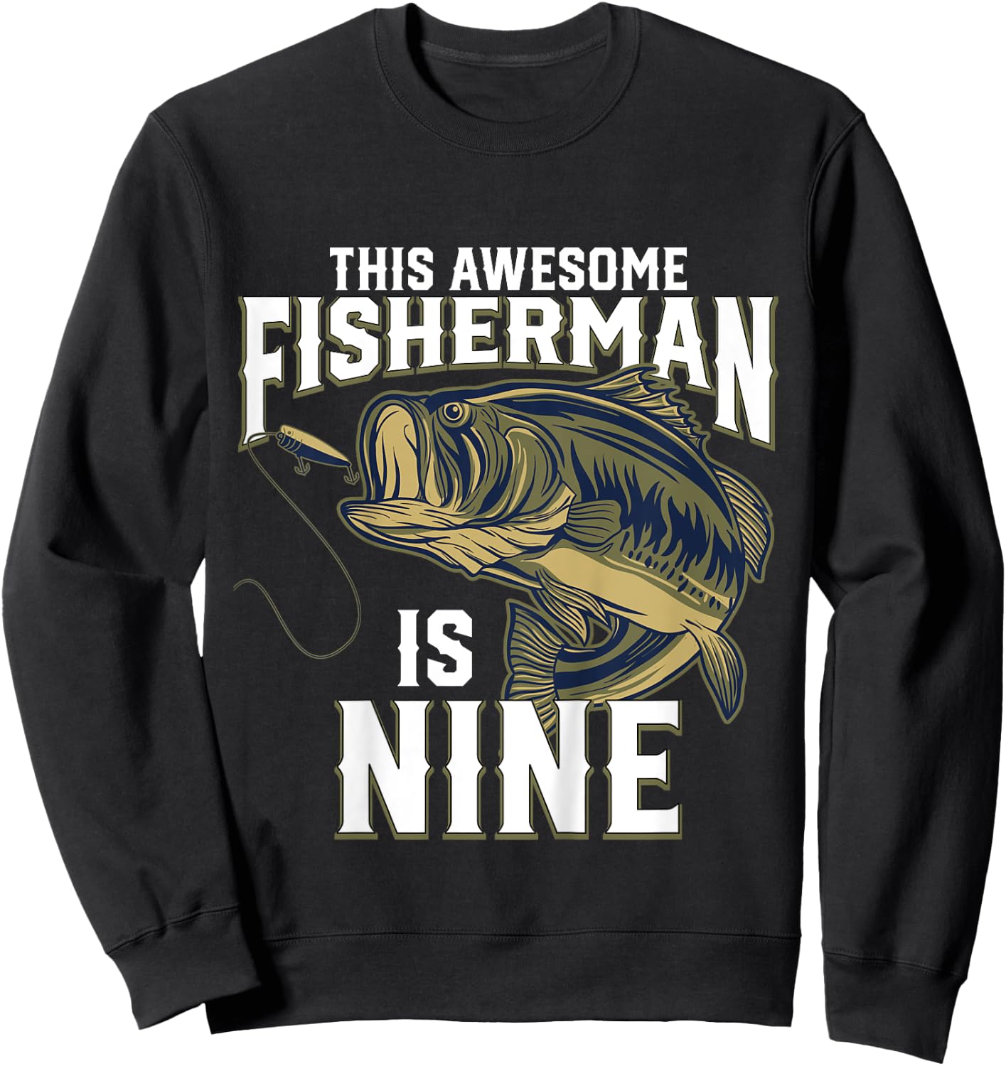 Kids 9 Year Old Fishing Birthday Party Fisherman 9th Gift Boy Sweatshirt - Sweatshirt | Black