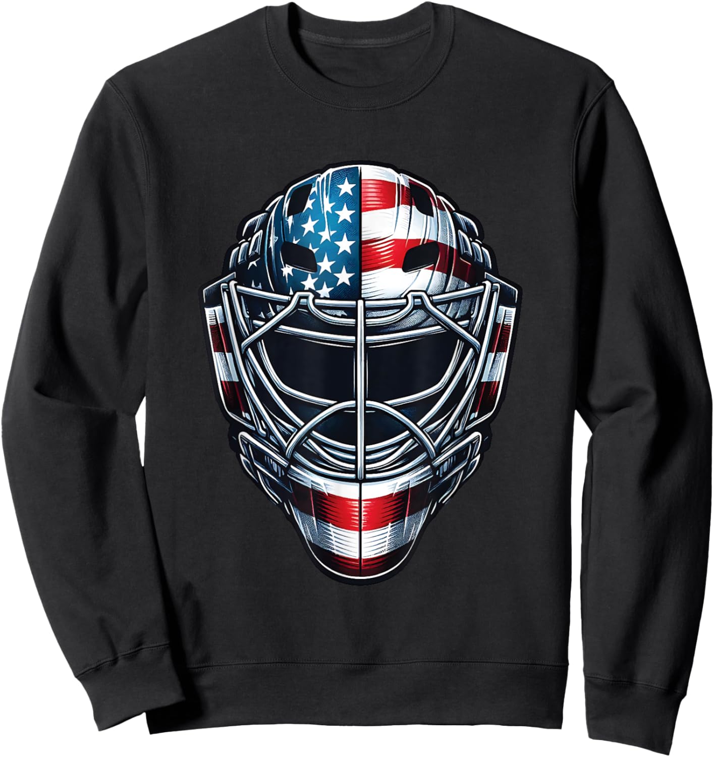 Hockey Goalie Mask 4th of July American Flag USA Fathers Day Sweatshirt - Sweatshirt | Black