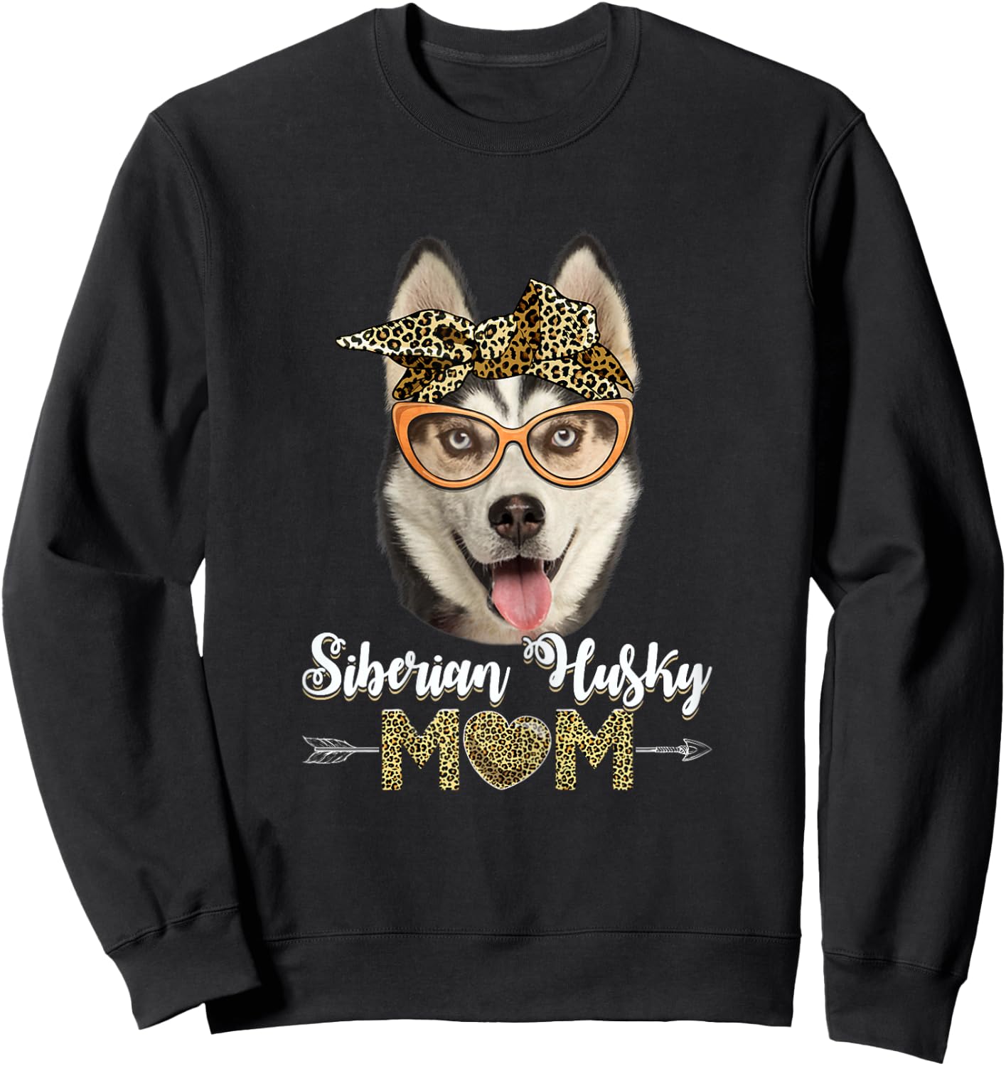 Cute Siberian Husky Mom Leopard Dog Mom Mother's Day Women Sweatshirt - Sweatshirt | Black