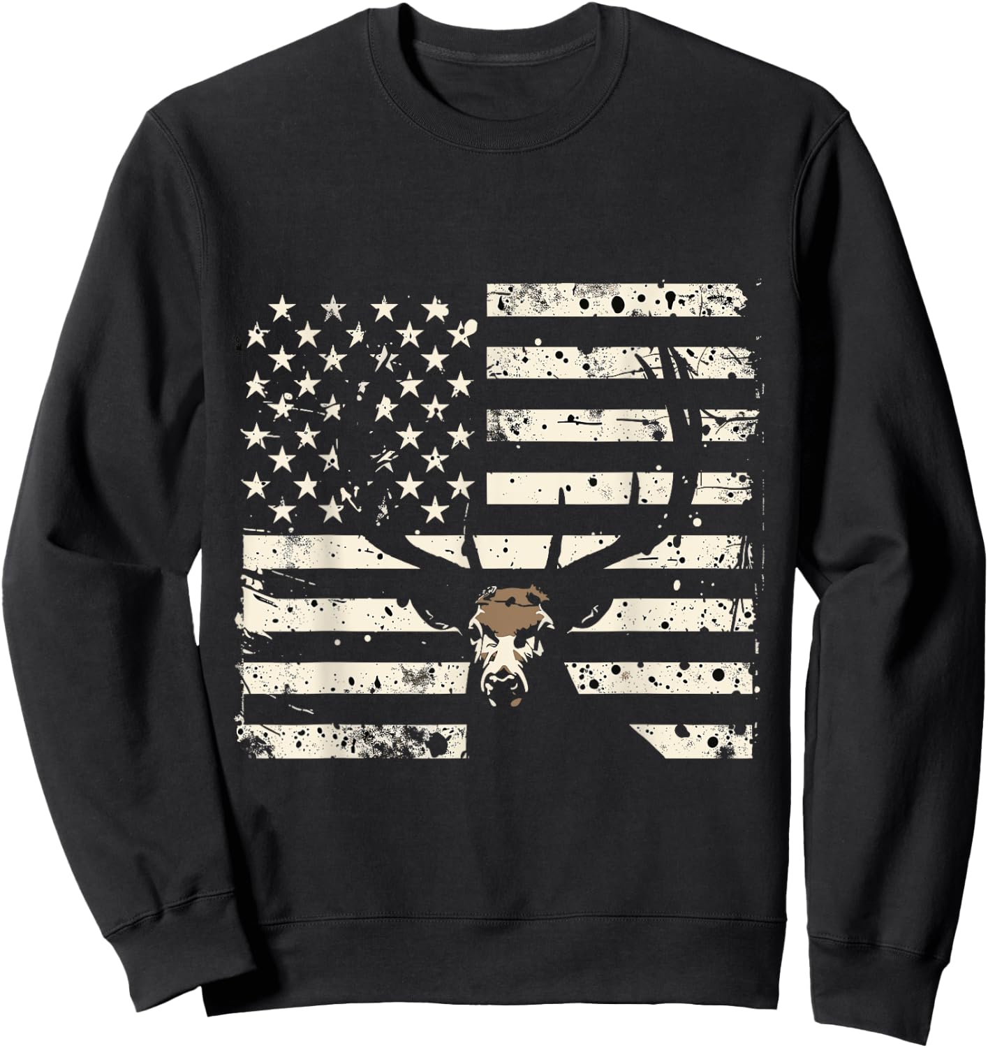 American Flag Camouflage Outdoor Antlers Deer Women Kids Men Sweatshirt - Sweatshirt | Black