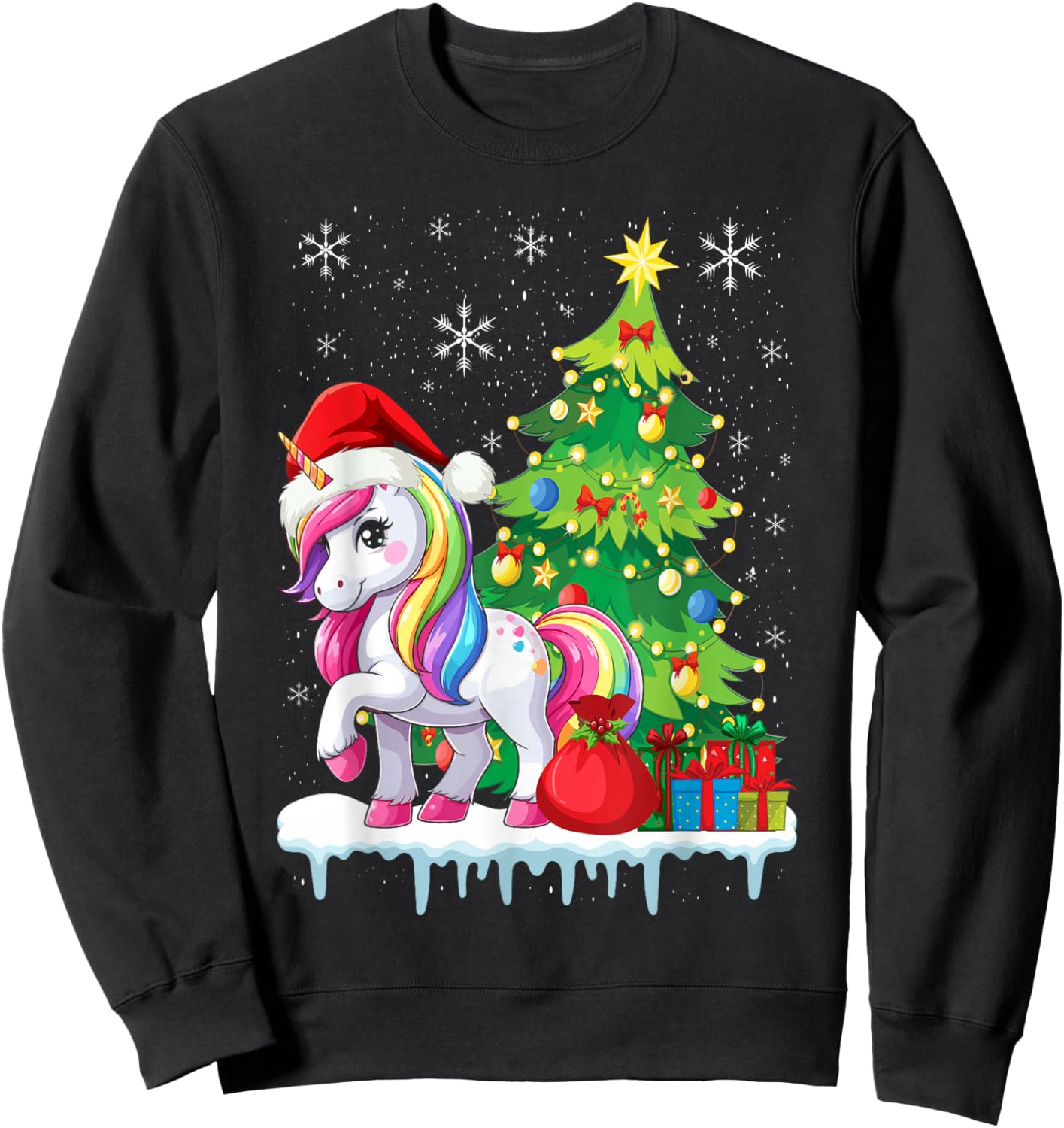 Unicorn Ugly Christmas Sweater Xmas Toddler Girls Kids Women Sweatshirt - Sweatshirt | Black