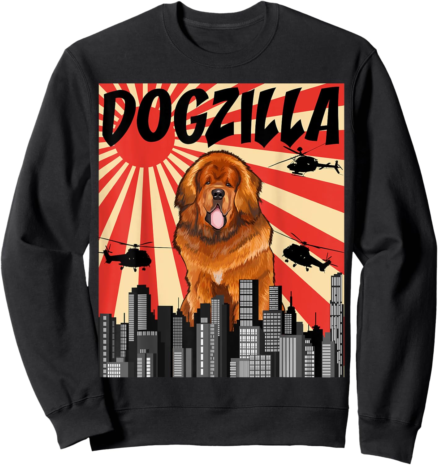 Funny Retro Japanese Dogzilla Tibetan Mastiff Sweatshirt - Sweatshirt | Black
