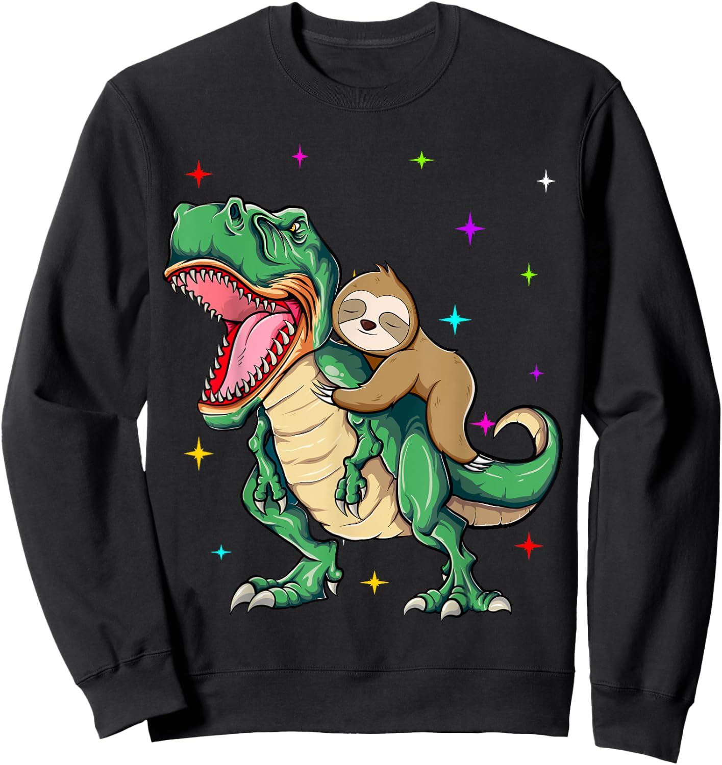 Funny Sloth Riding a T-Rex Dinosaur Sweatshirt - Sweatshirt | Black