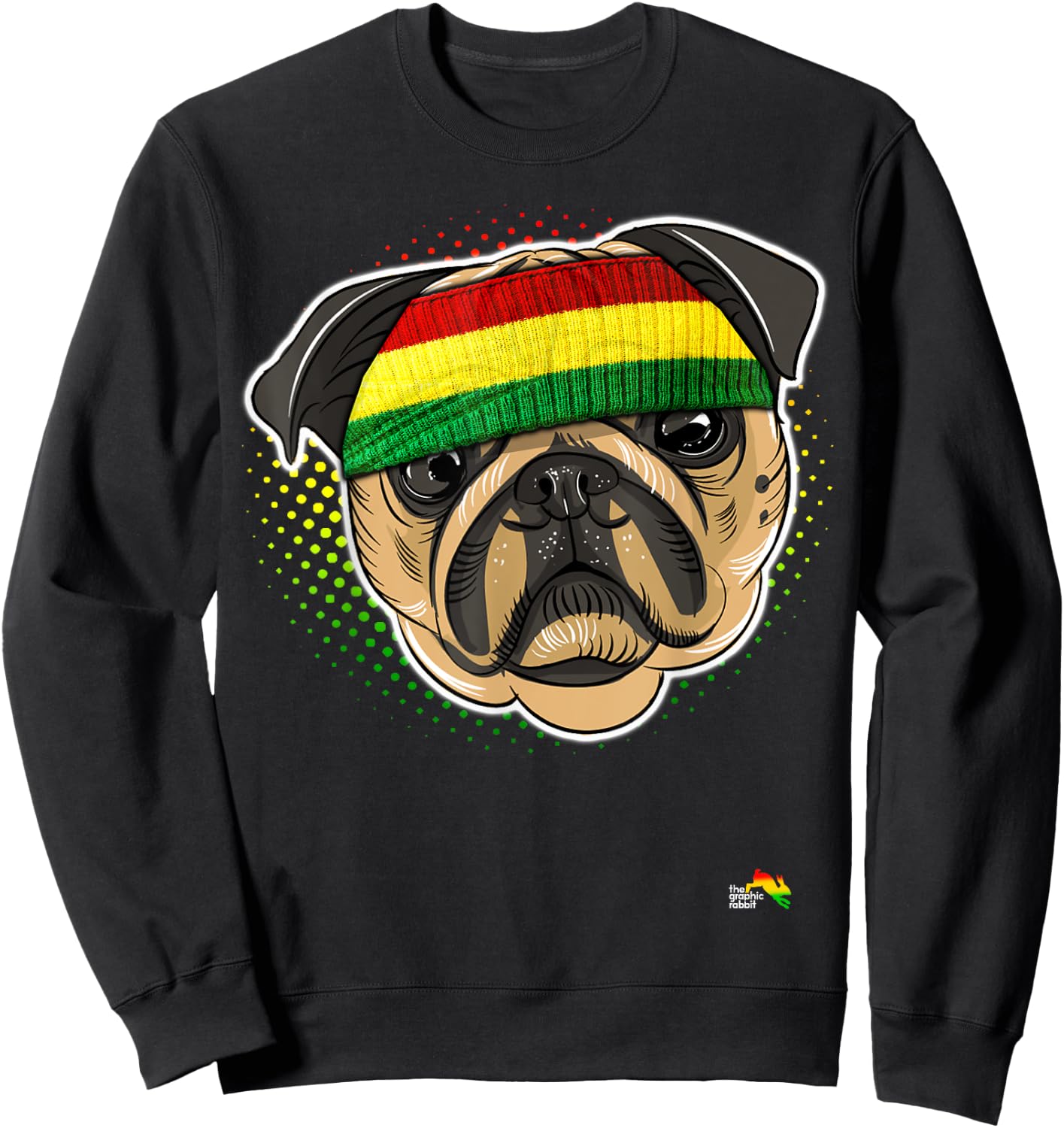 Reggae Pug Dog Rastafarian Animal - Puggle Men Women Kids Sweatshirt - Sweatshirt | Black