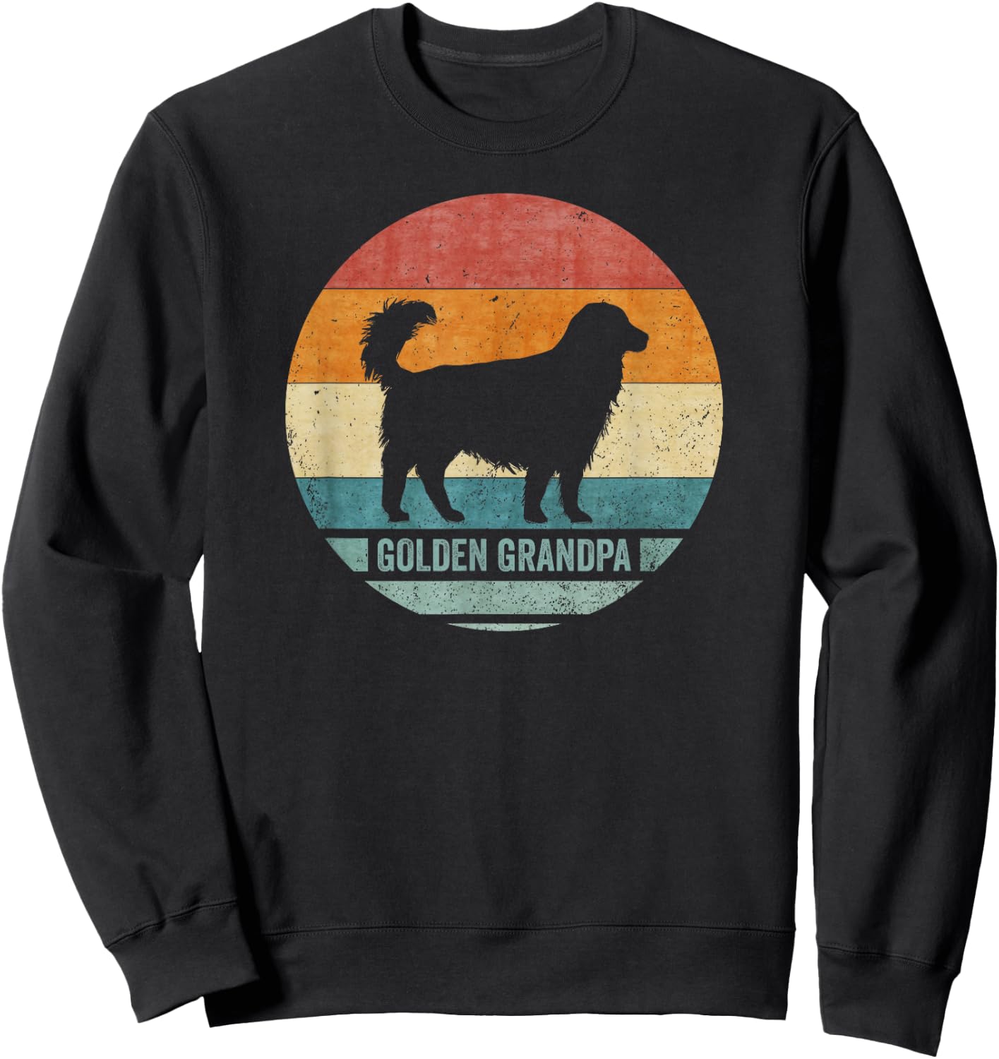 Vintage Retro Golden Retriever Dog Grandpa Silhouette Sunset Sweatshirt - Sweatshirt | Black