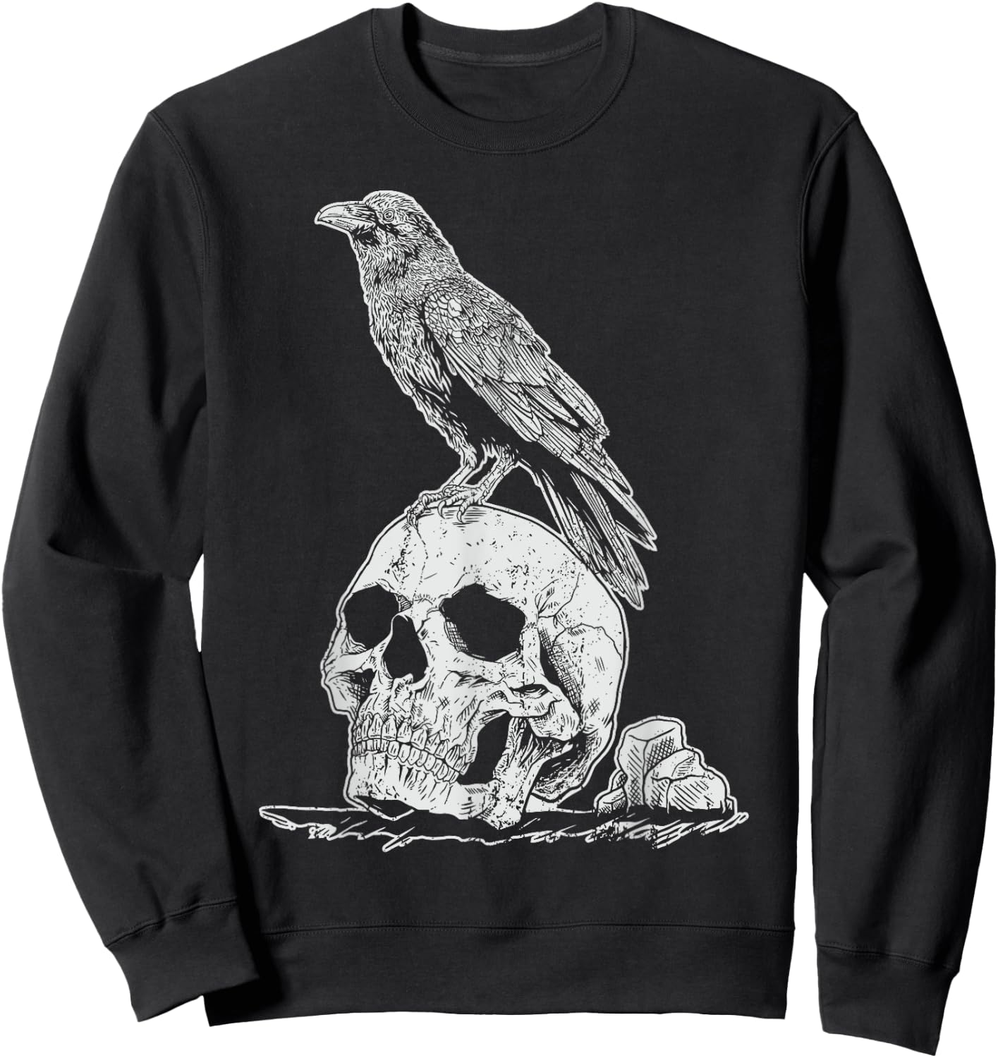 Gothic Animal Raven Creepy Bird Skull Spooky Viking Crow Sweatshirt - Sweatshirt | Black