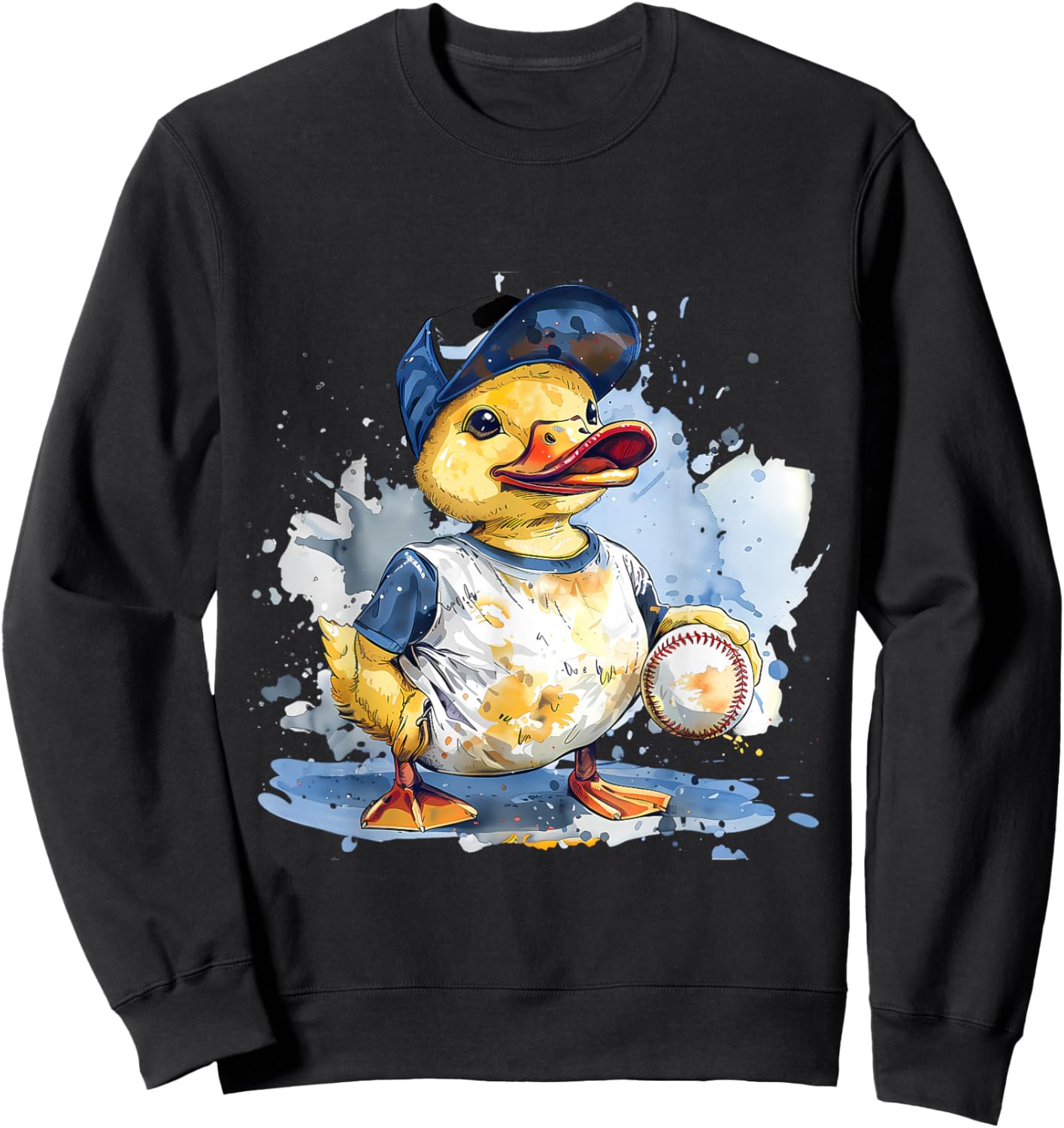 Baseball Player Rubber Duck Watercolor Sport Sweatshirt - Sweatshirt | Black
