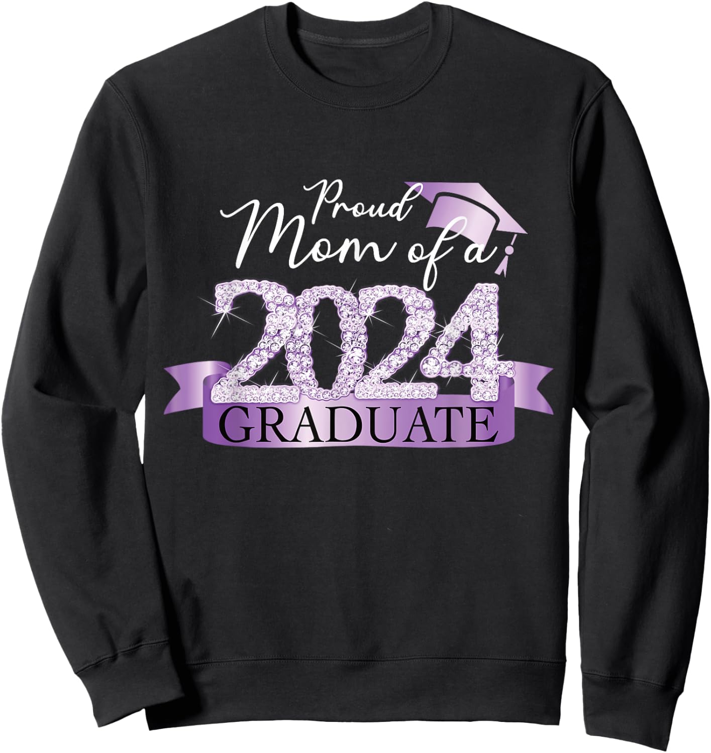 Purple Black Proud Mom Of A 2024 Graduate Decoration Sweatshirt - Sweatshirt | Black
