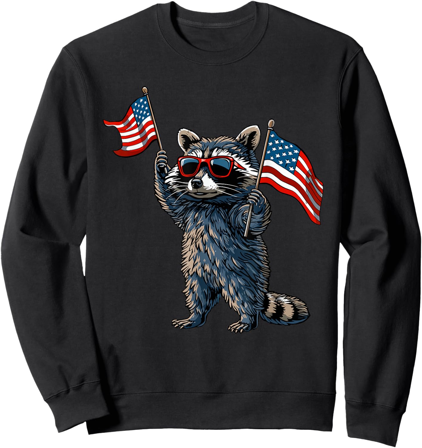 Raccoon Patriotic 4th Of July USA American Flag Sweatshirt - Sweatshirt | Black