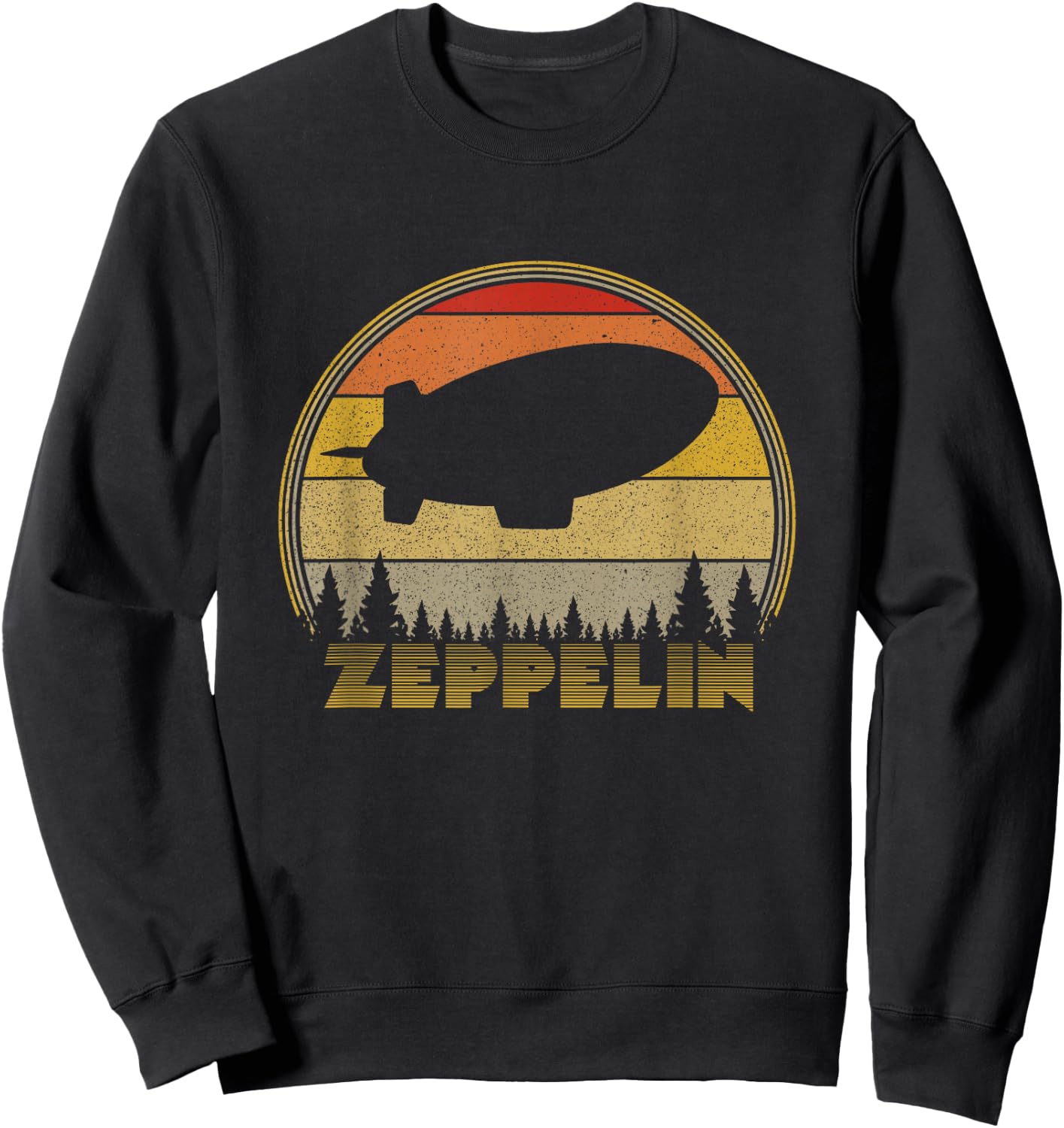 Zeppelin Retro Vintage Sunset 70s 80s Distressed Dirigible Sweatshirt - Sweatshirt | Black