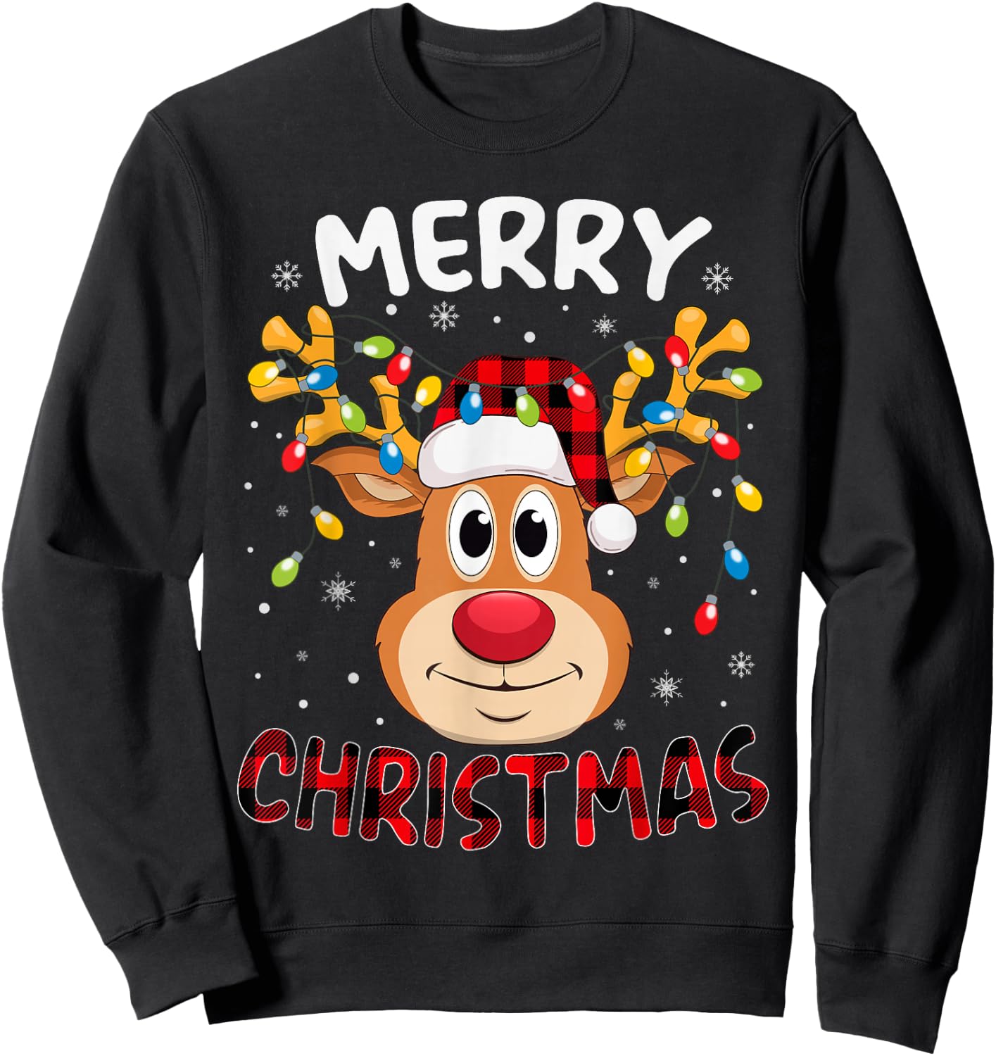 Merry Christmas Reindeer Xmas Family Men Women Kids Sweatshirt - Sweatshirt | Black