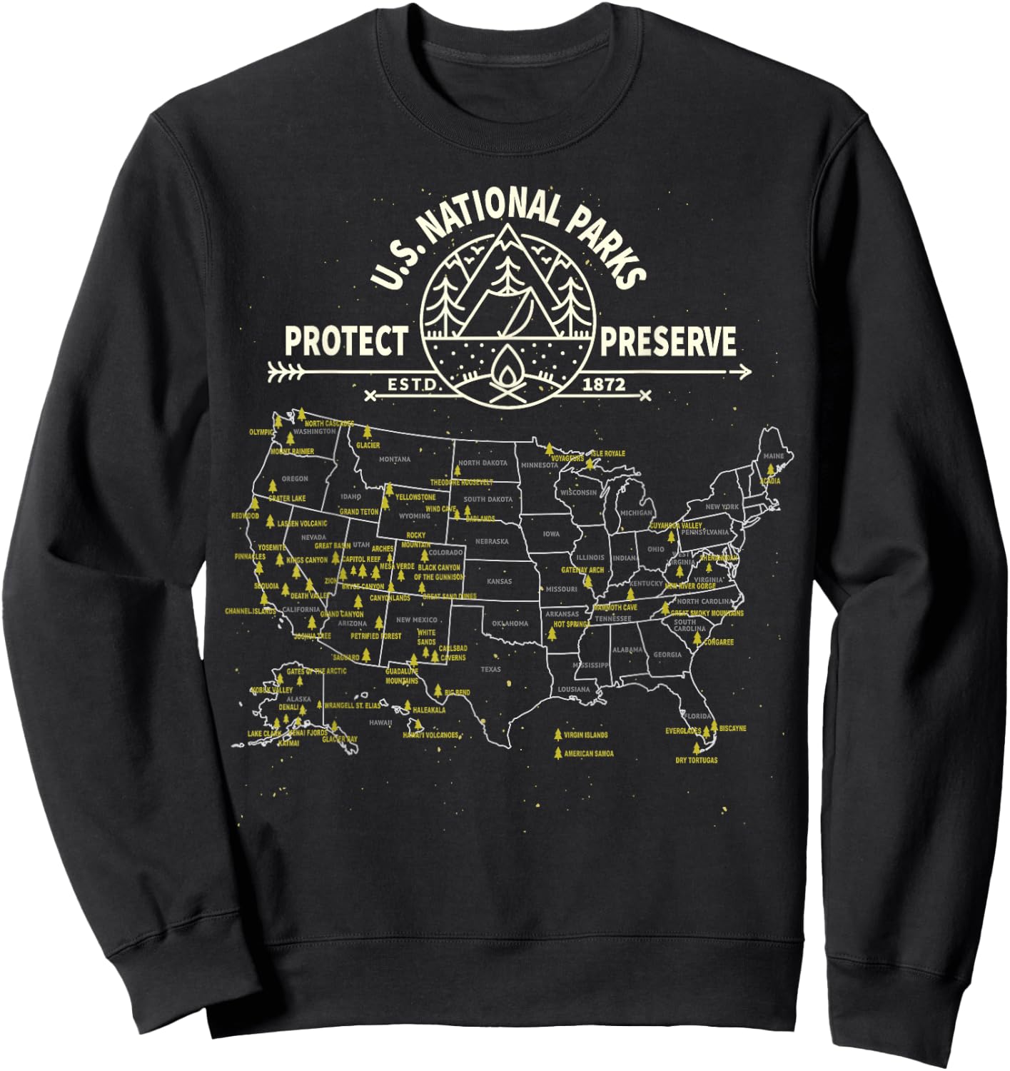 U.S. National Park Camping - All 63 US National Parks Map Sweatshirt - Sweatshirt | Black