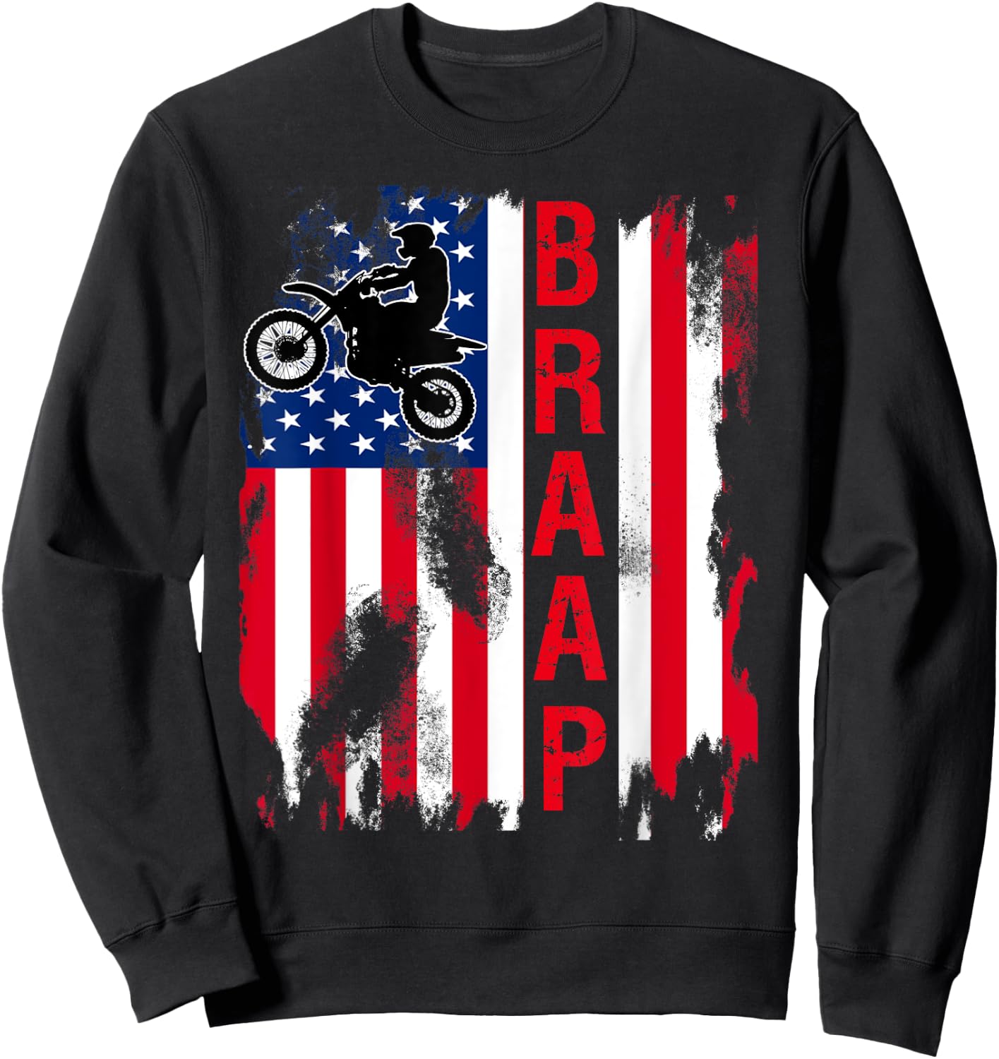 Dirt Bike American Flag Motocross 4th of july Sweatshirt - Sweatshirt | Black