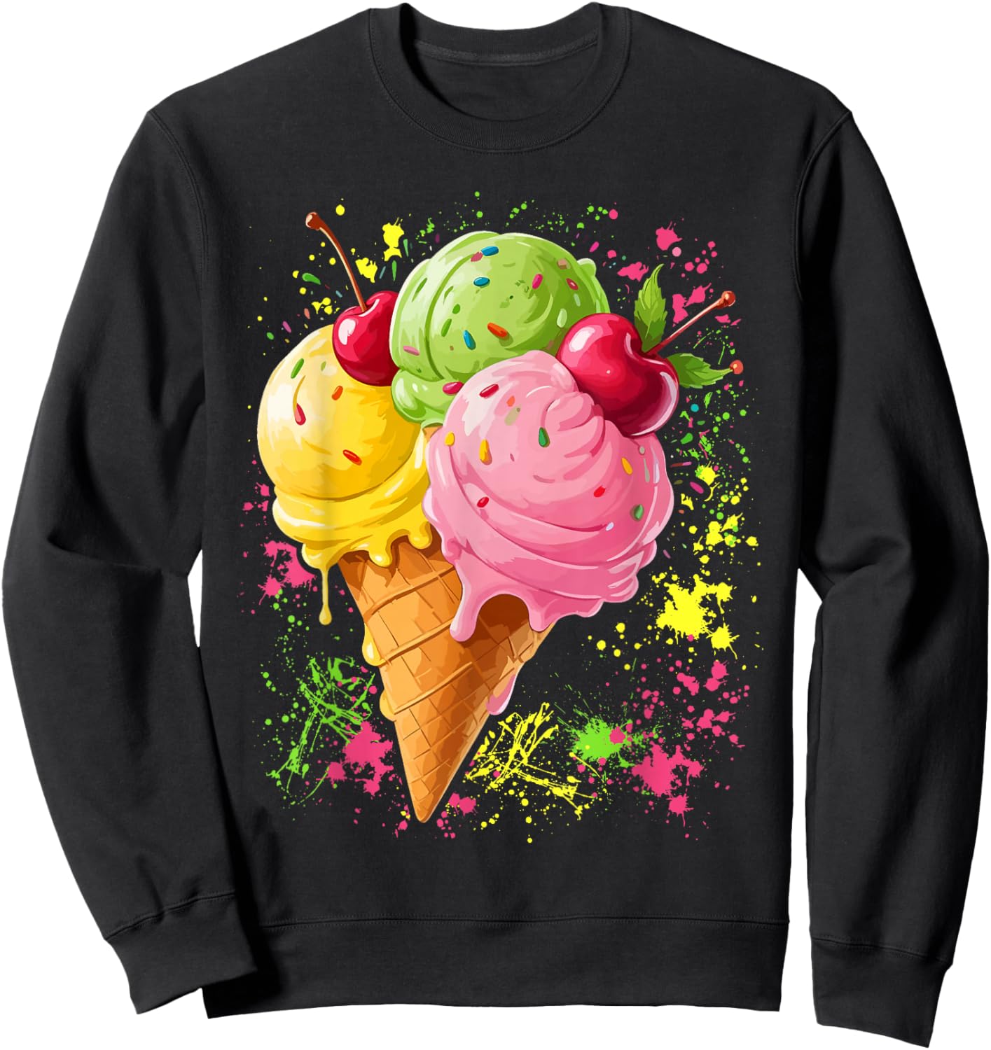 Ice Cream for Girls & Women - Ice Cream Cone Sweatshirt - Sweatshirt | Black