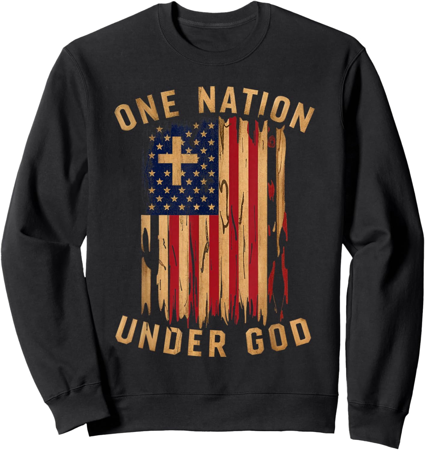Under God Patriotic Christian Flag Men Sweatshirt - Sweatshirt | Black