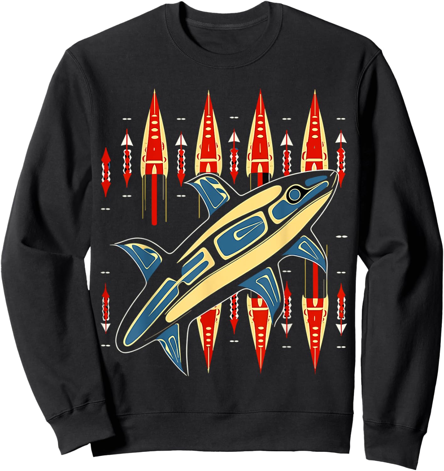 Orca Fish in Salish Coast Native American Art Style Sweatshirt - Sweatshirt | Black