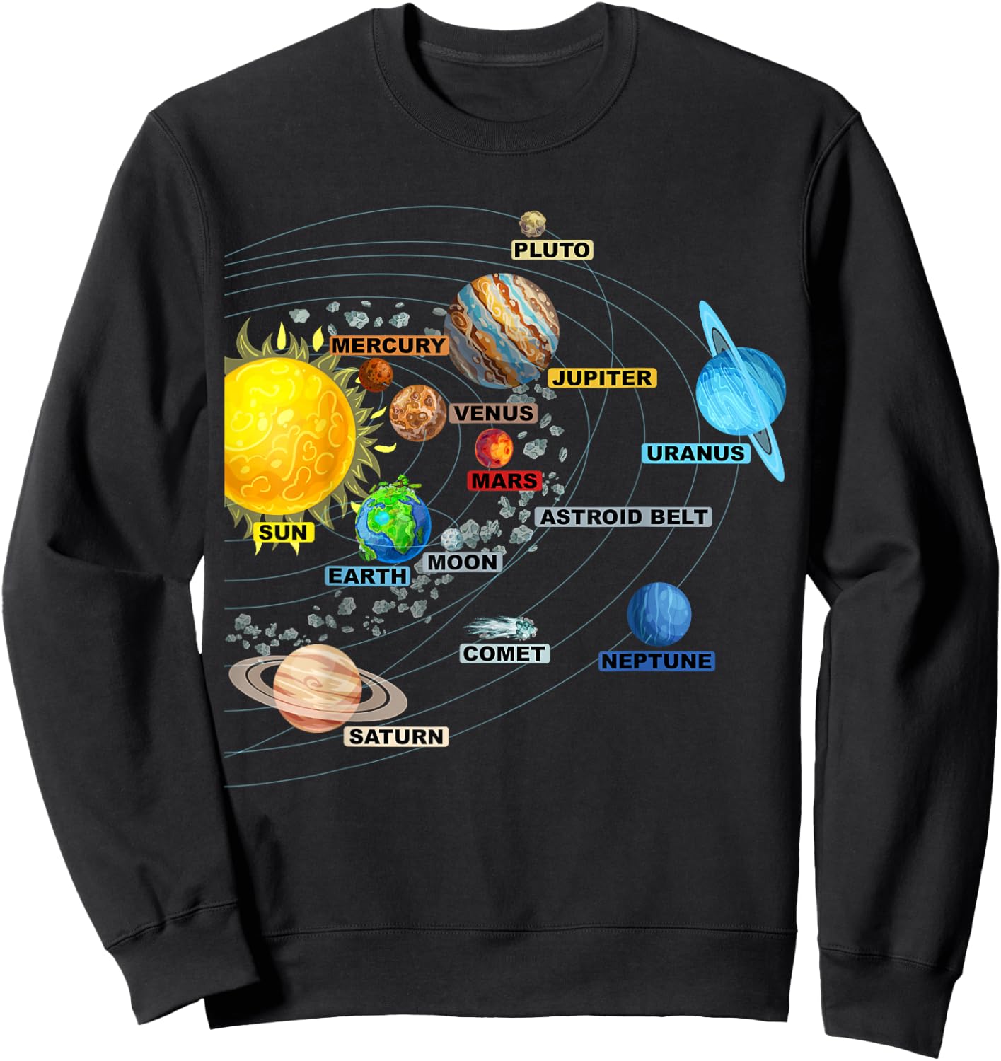 Solar System Planets - Astronomy Space Science - Girls Boys Sweatshirt - Sweatshirt | Black